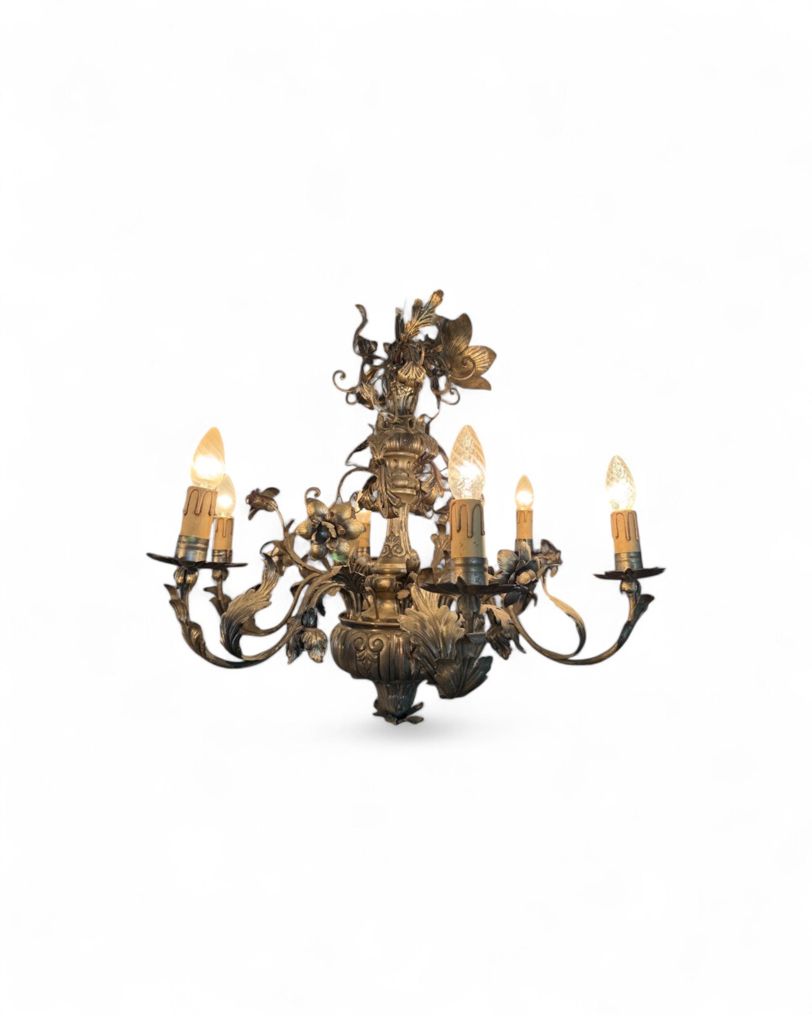 Italian Toleware Silver Color Repousse Chandelier