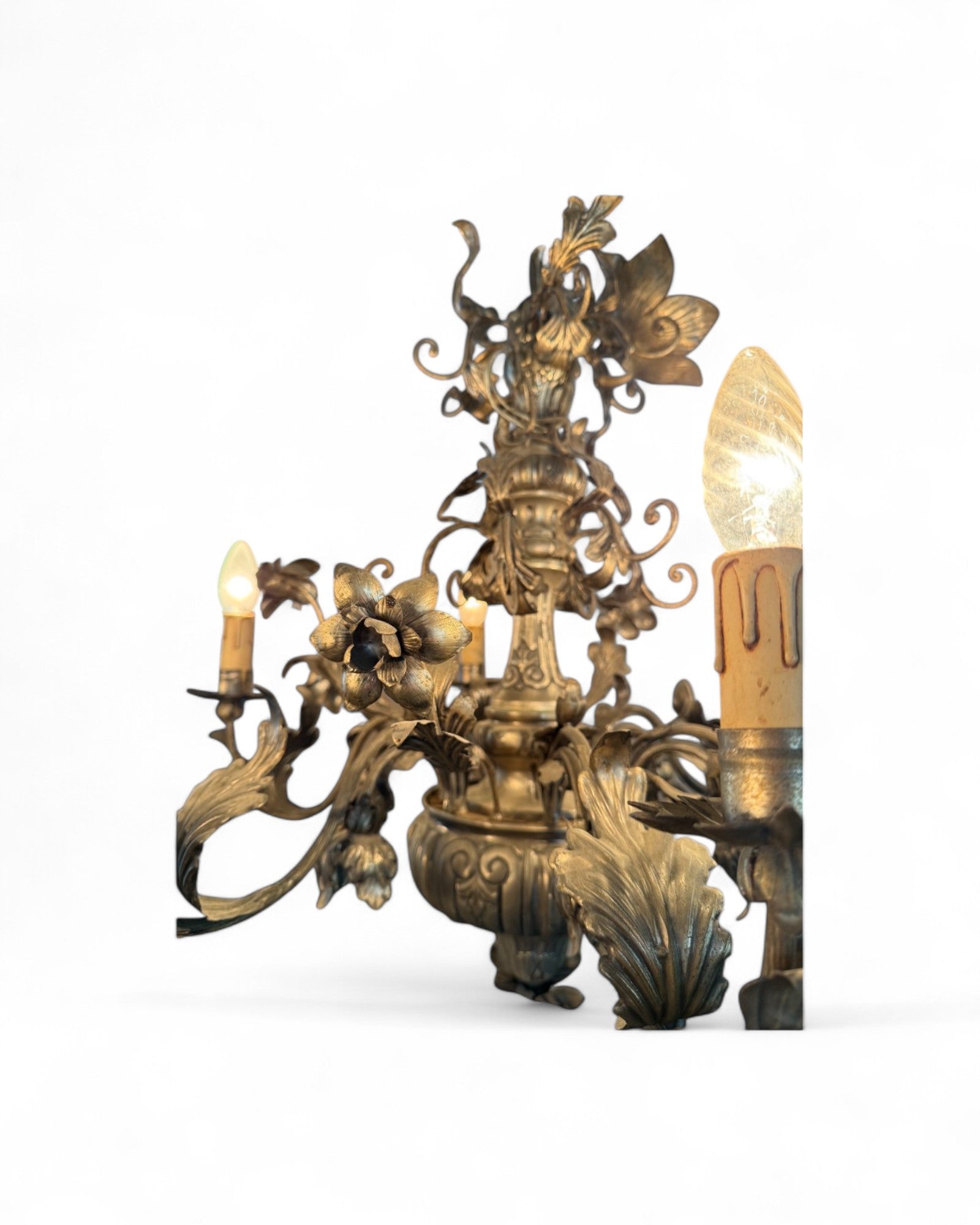 Italian Toleware Silver Color Repousse Chandelier