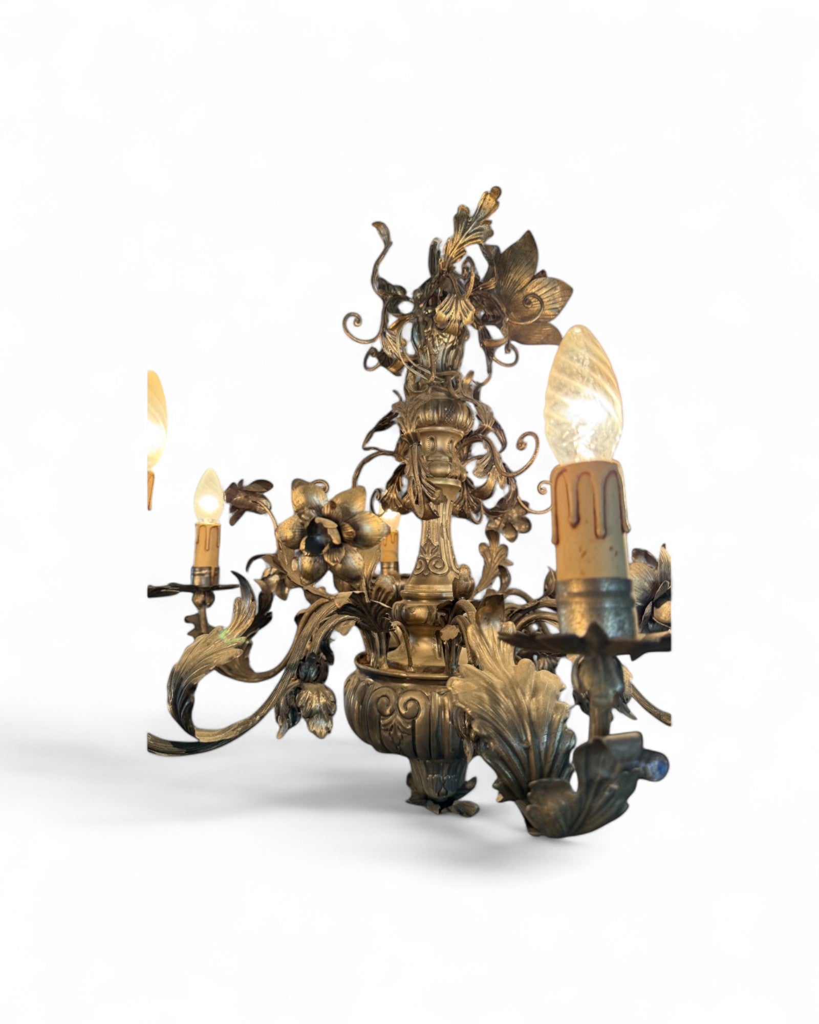 Italian Toleware Silver Color Repousse Chandelier