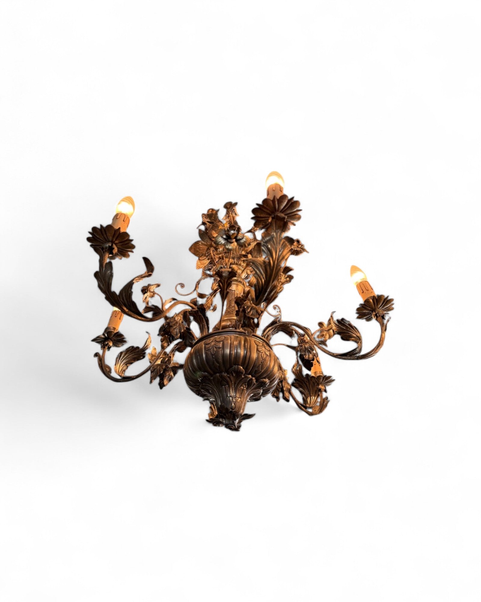 Italian Toleware Silver Color Repousse Chandelier