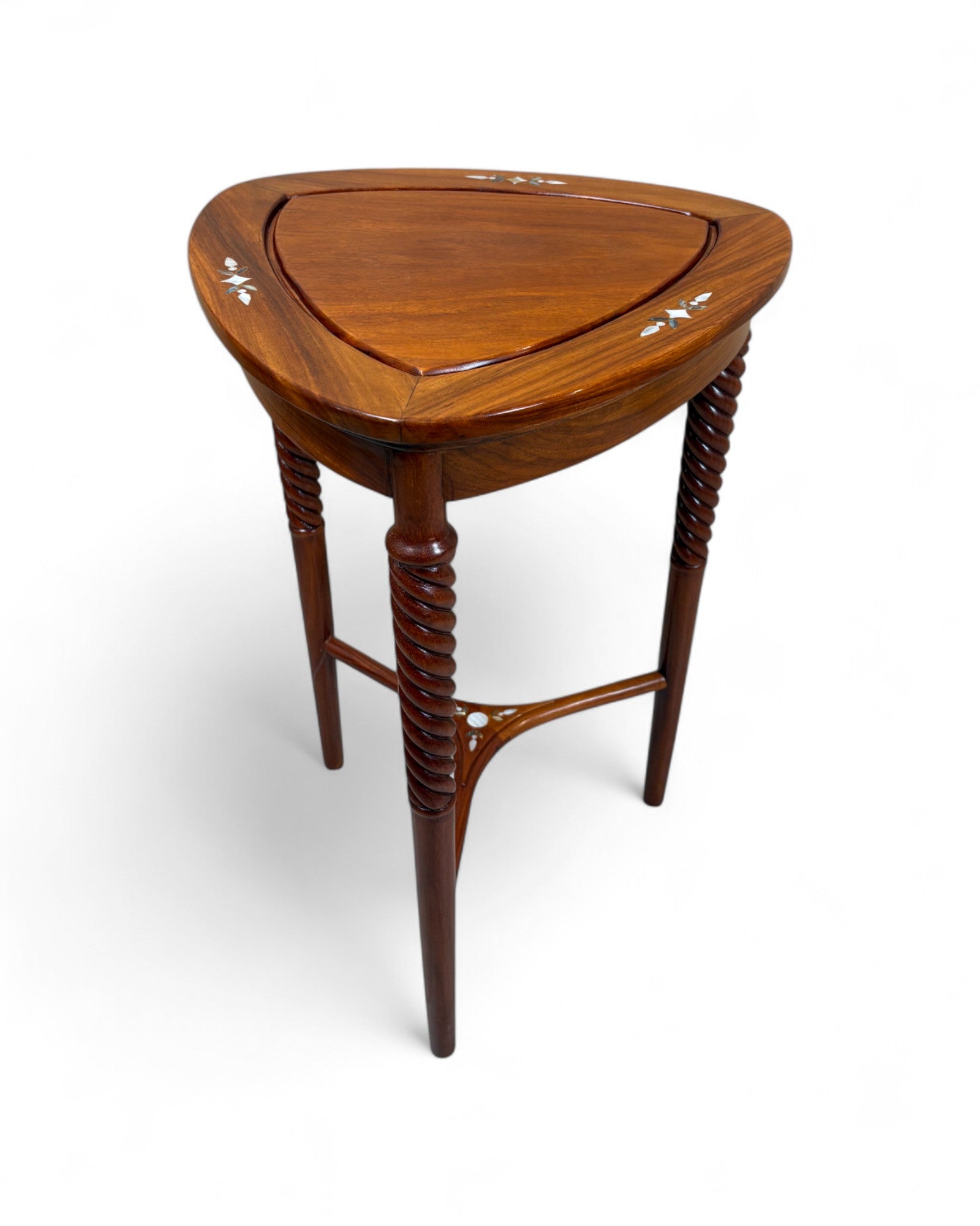Chinese Triangular Rosewood Side Table with Wild Pearl Inlay - Reproduction
