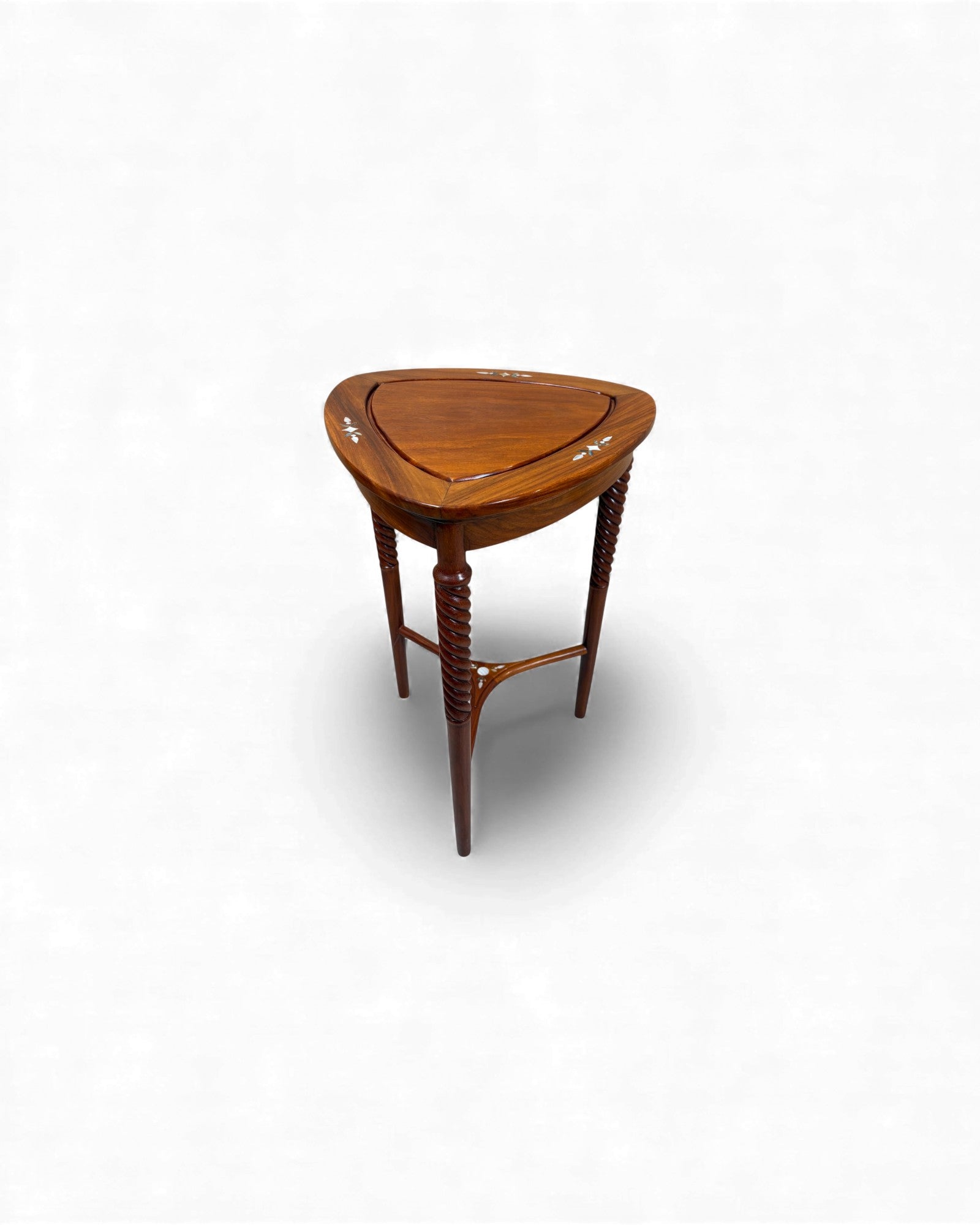 Chinese Triangular Rosewood Side Table with Wild Pearl Inlay - Reproduction