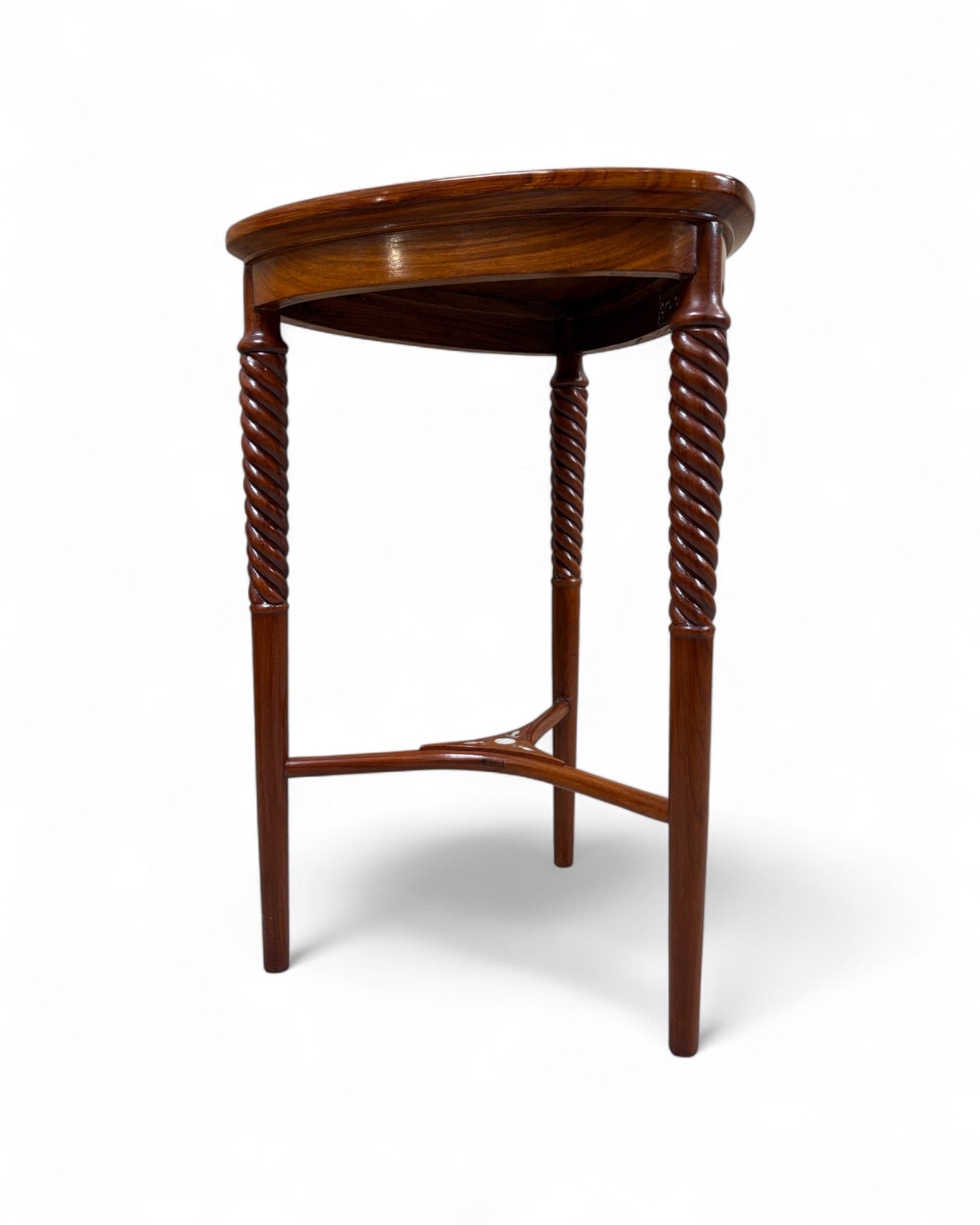 Chinese Triangular Rosewood Side Table with Wild Pearl Inlay - Reproduction