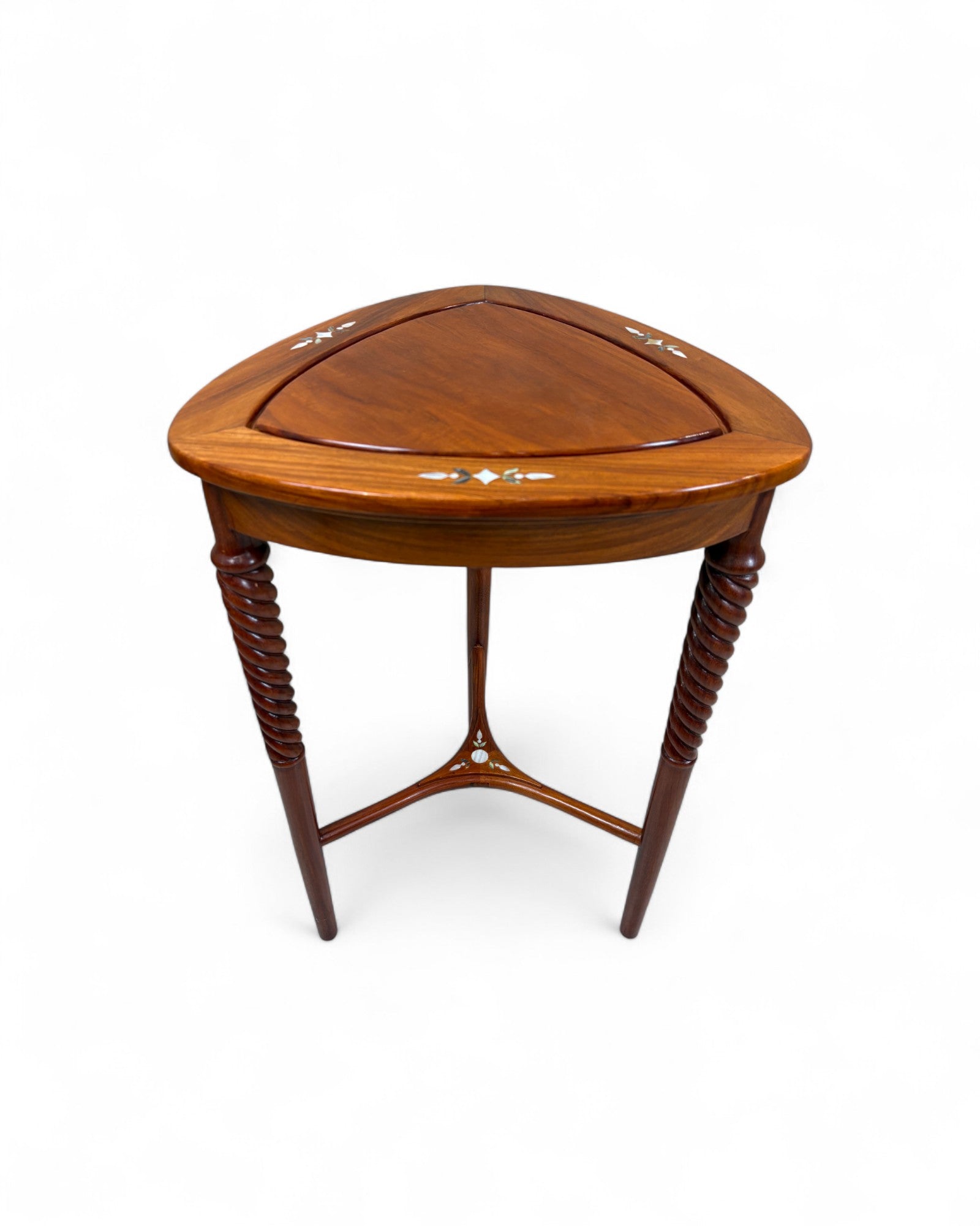 Chinese Triangular Rosewood Side Table with Wild Pearl Inlay - Reproduction