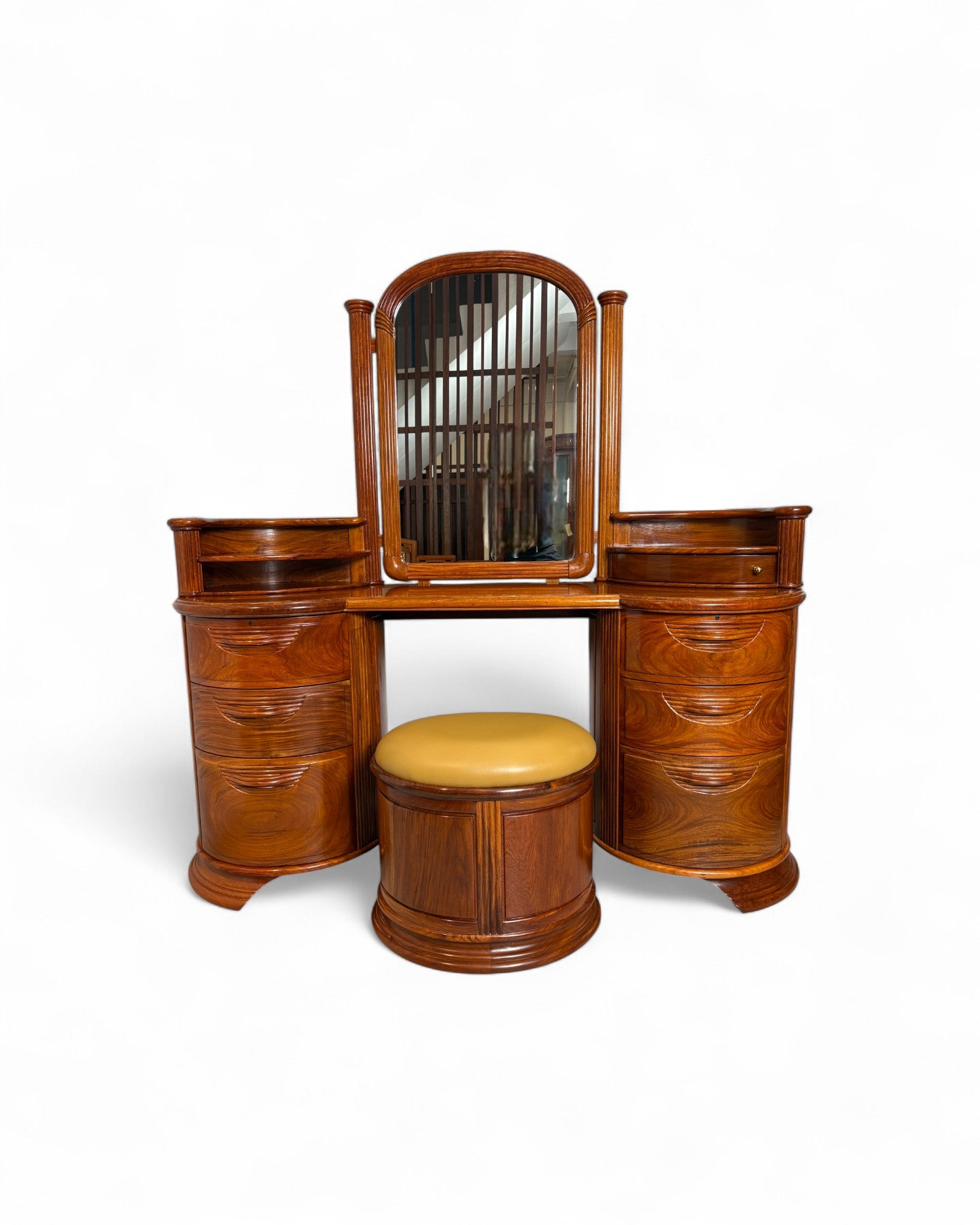 Chinese Style Rosewood Stool with Tan Leather Seat - Reproduction