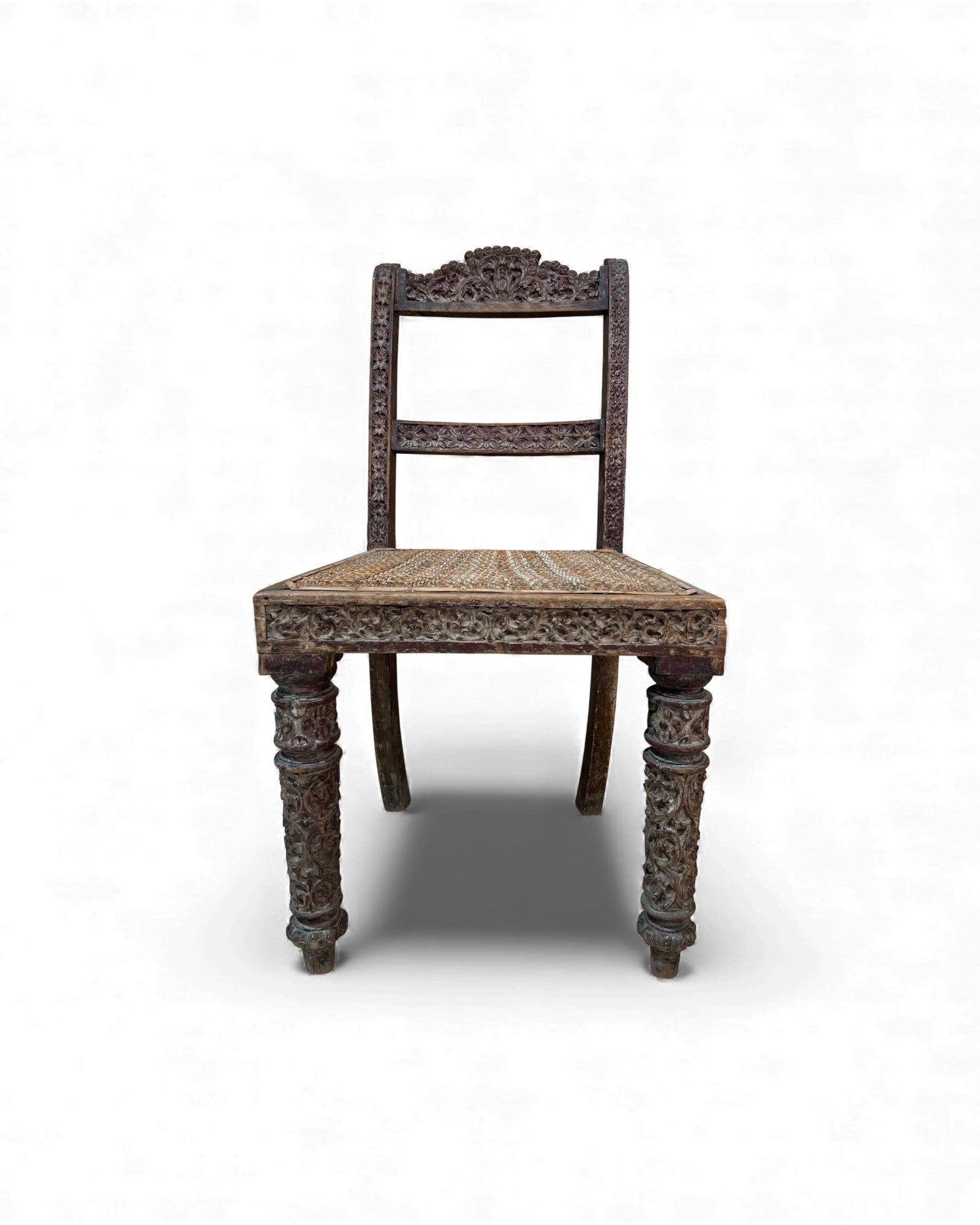 Burmese Lacquered Teak Carved Indian - Style Rattan Chair - Surround Living - 14