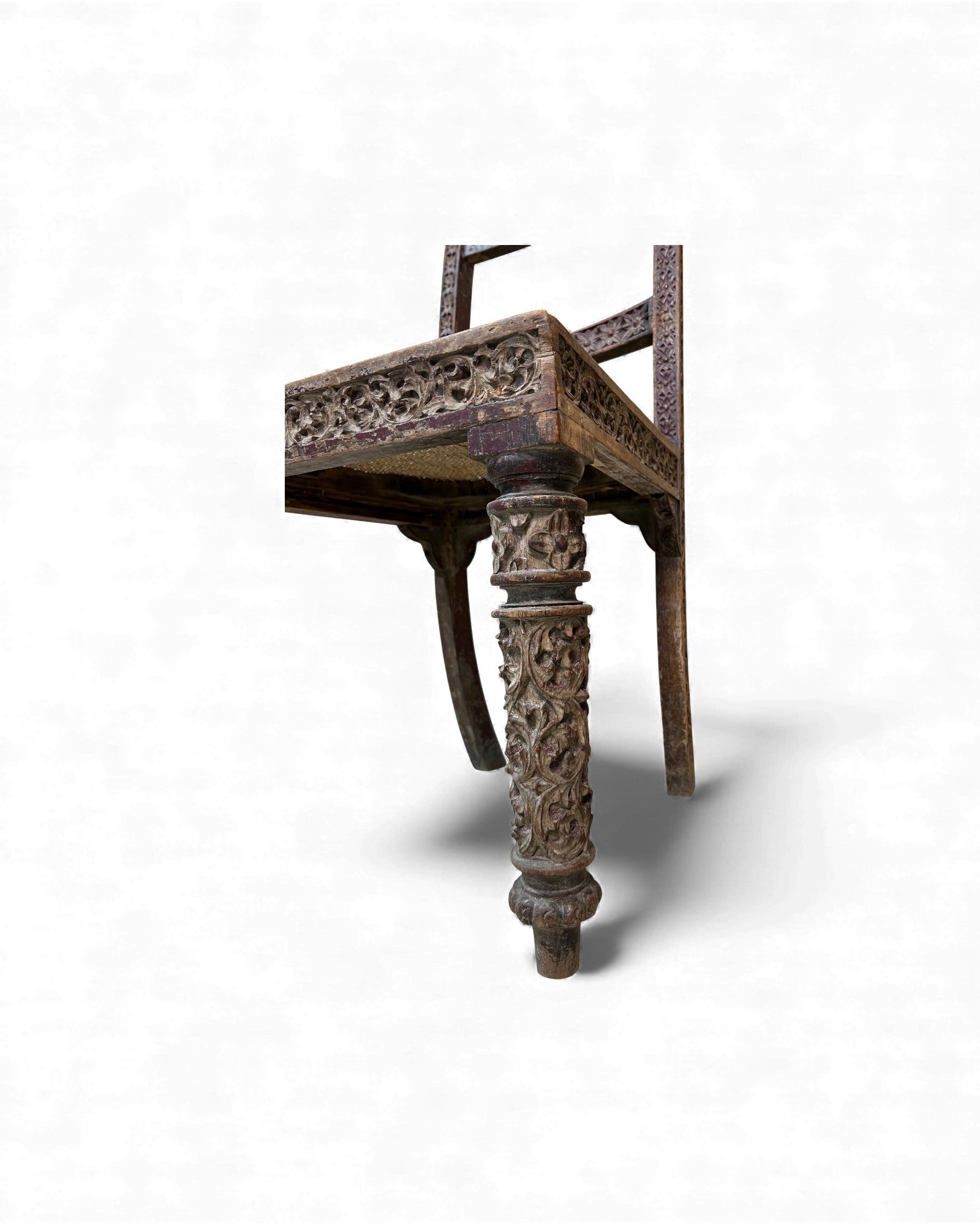 Burmese Lacquered Teak Carved Indian - Style Rattan Chair - Surround Living - 6