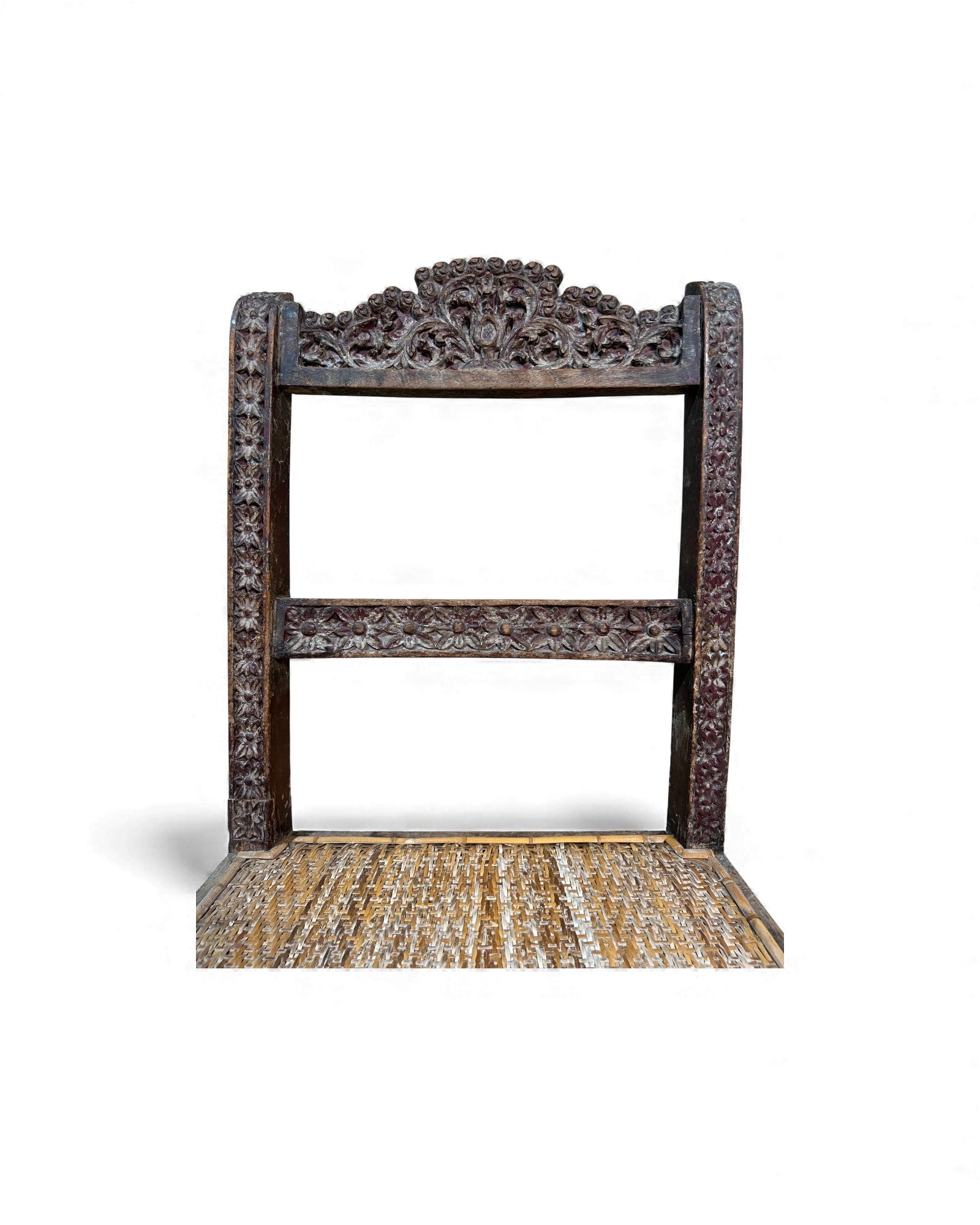 Burmese Lacquered Teak Carved Indian - Style Rattan Chair - Surround Living - 16