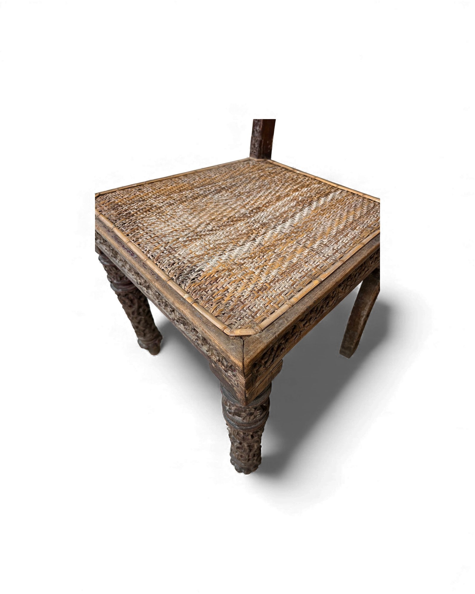 Burmese Lacquered Teak Carved Indian - Style Rattan Chair - Surround Living - 23