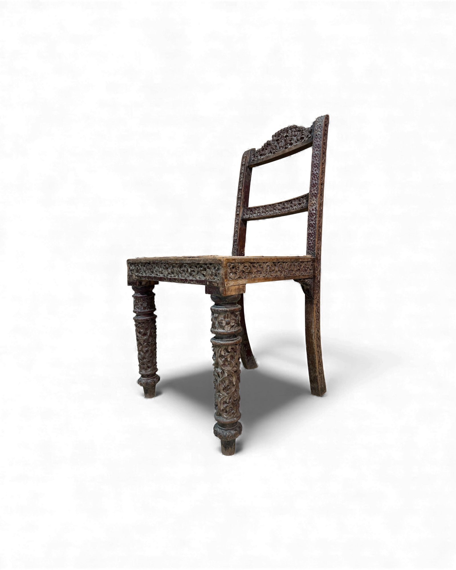 Burmese Lacquered Teak Carved Indian - Style Rattan Chair - Surround Living - 20