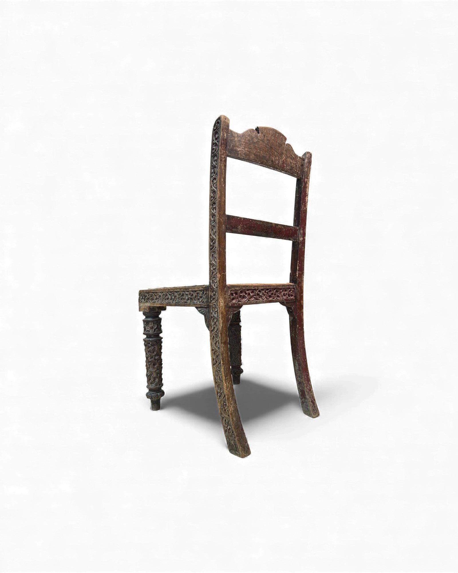 Burmese Lacquered Teak Carved Indian - Style Rattan Chair - Surround Living - 5