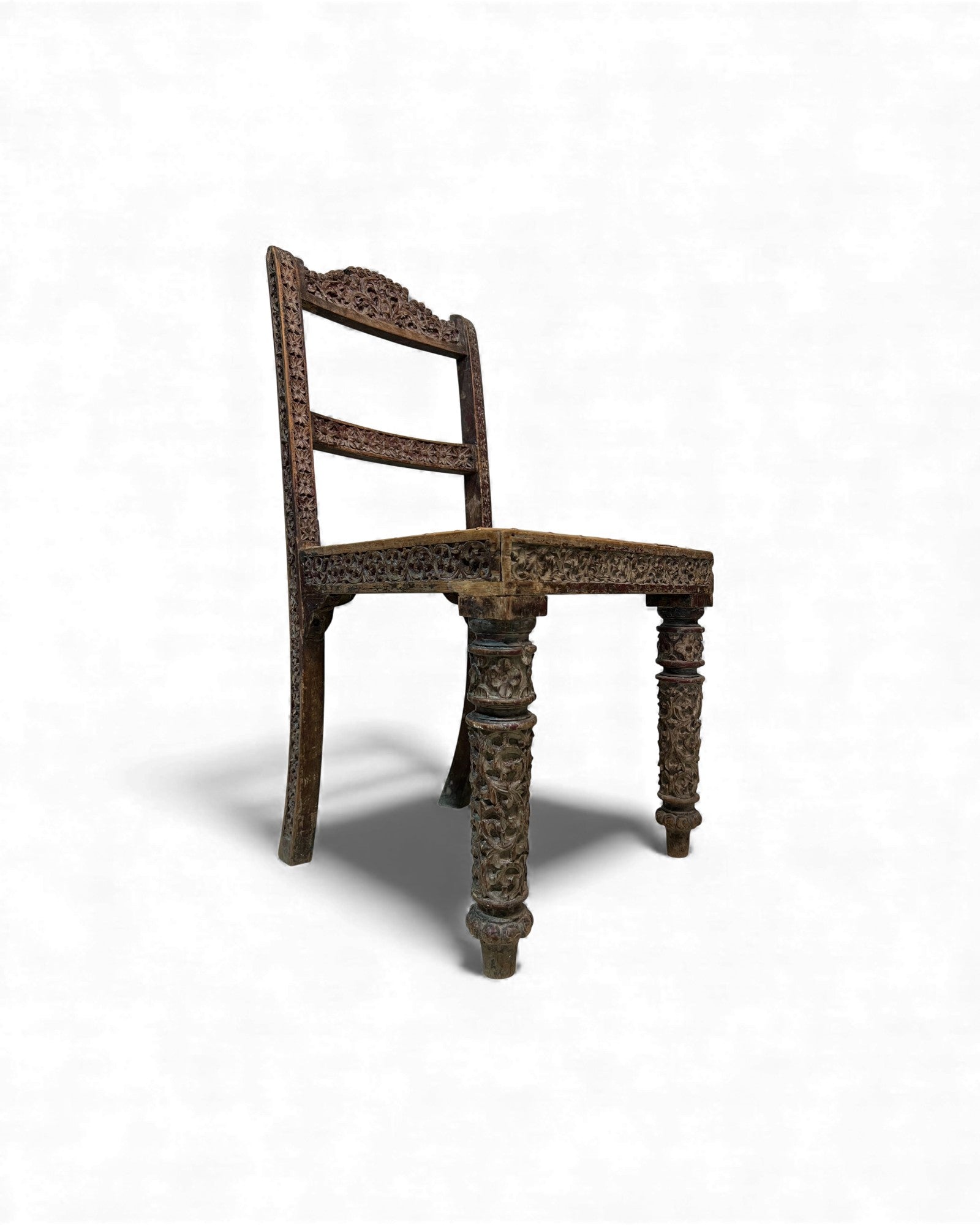 Burmese Lacquered Teak Carved Indian - Style Rattan Chair - Surround Living - 22