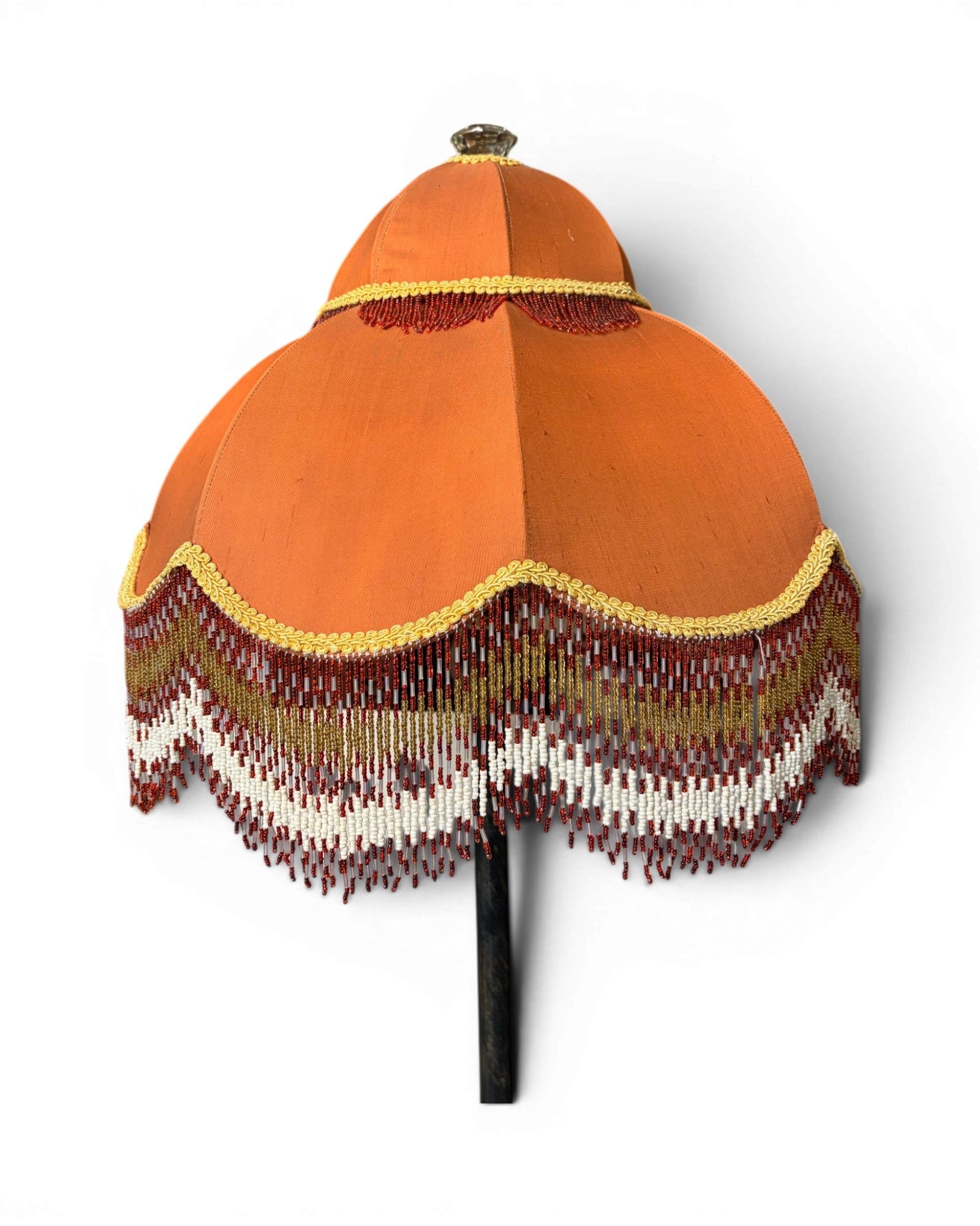 Vintage Floor Lamp with Bell-Shaped Orange Lampshade and Fringe Trim