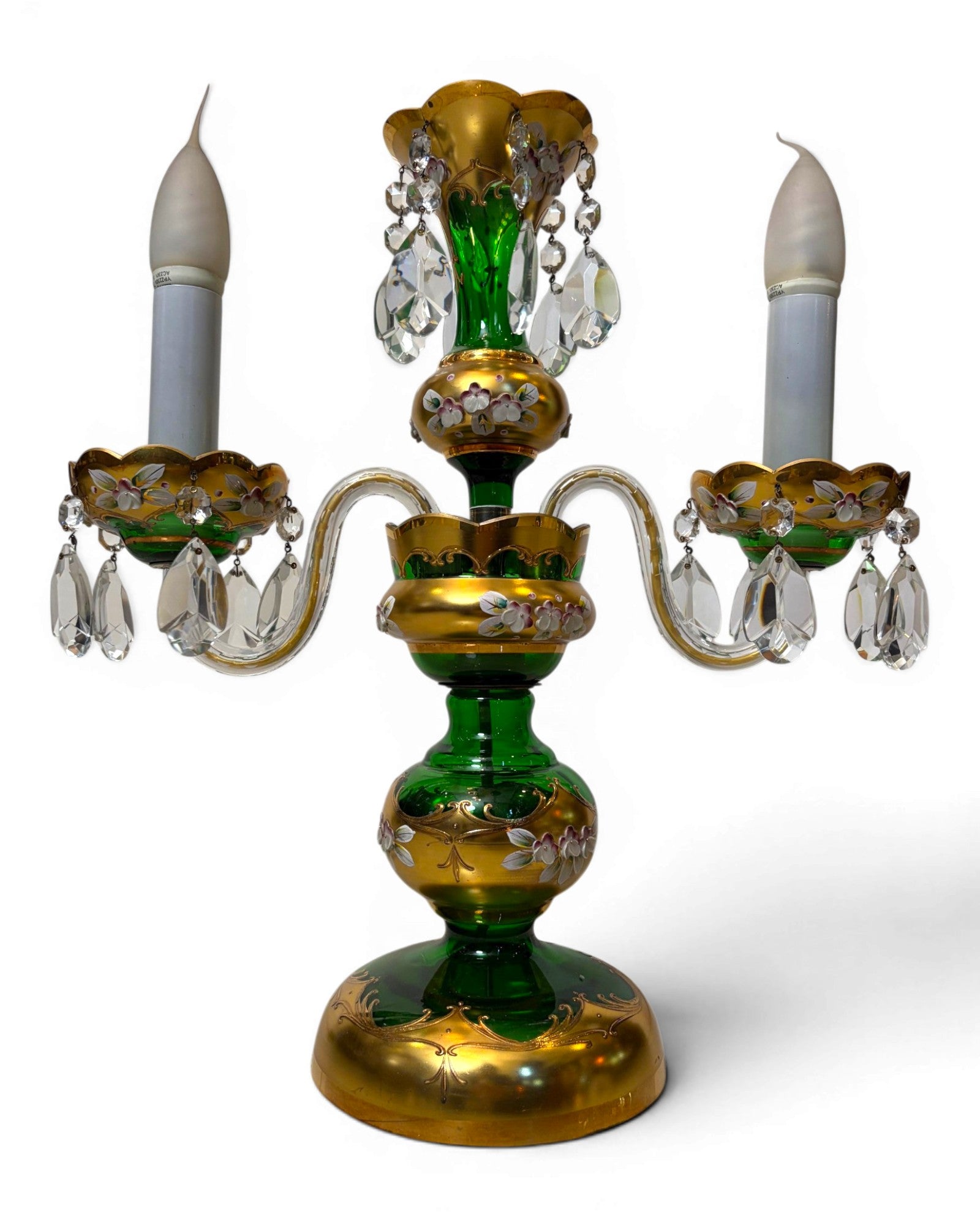 Two-arm Emerald Colored Bohemian Table Lamp