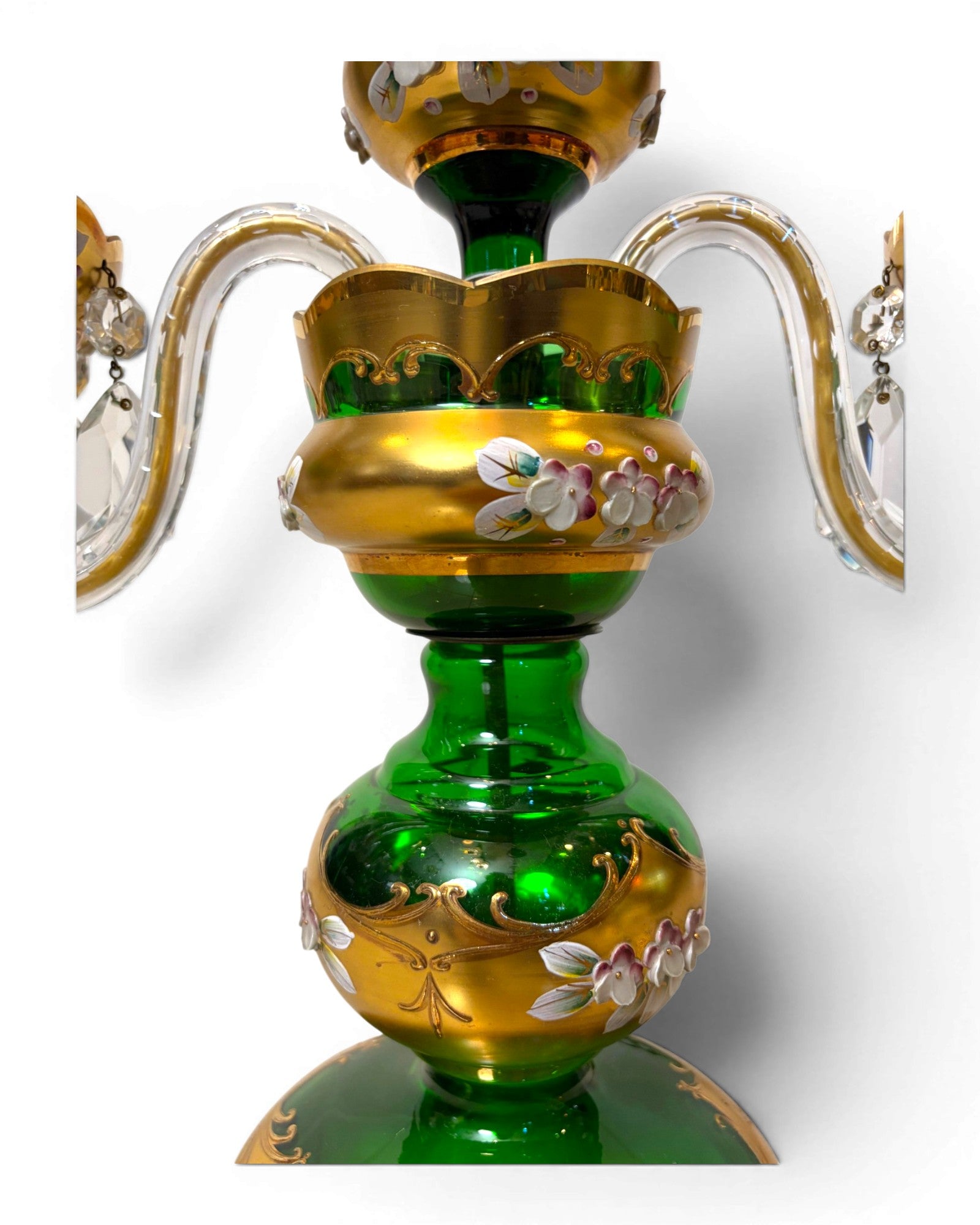 Two-arm Emerald Colored Bohemian Table Lamp