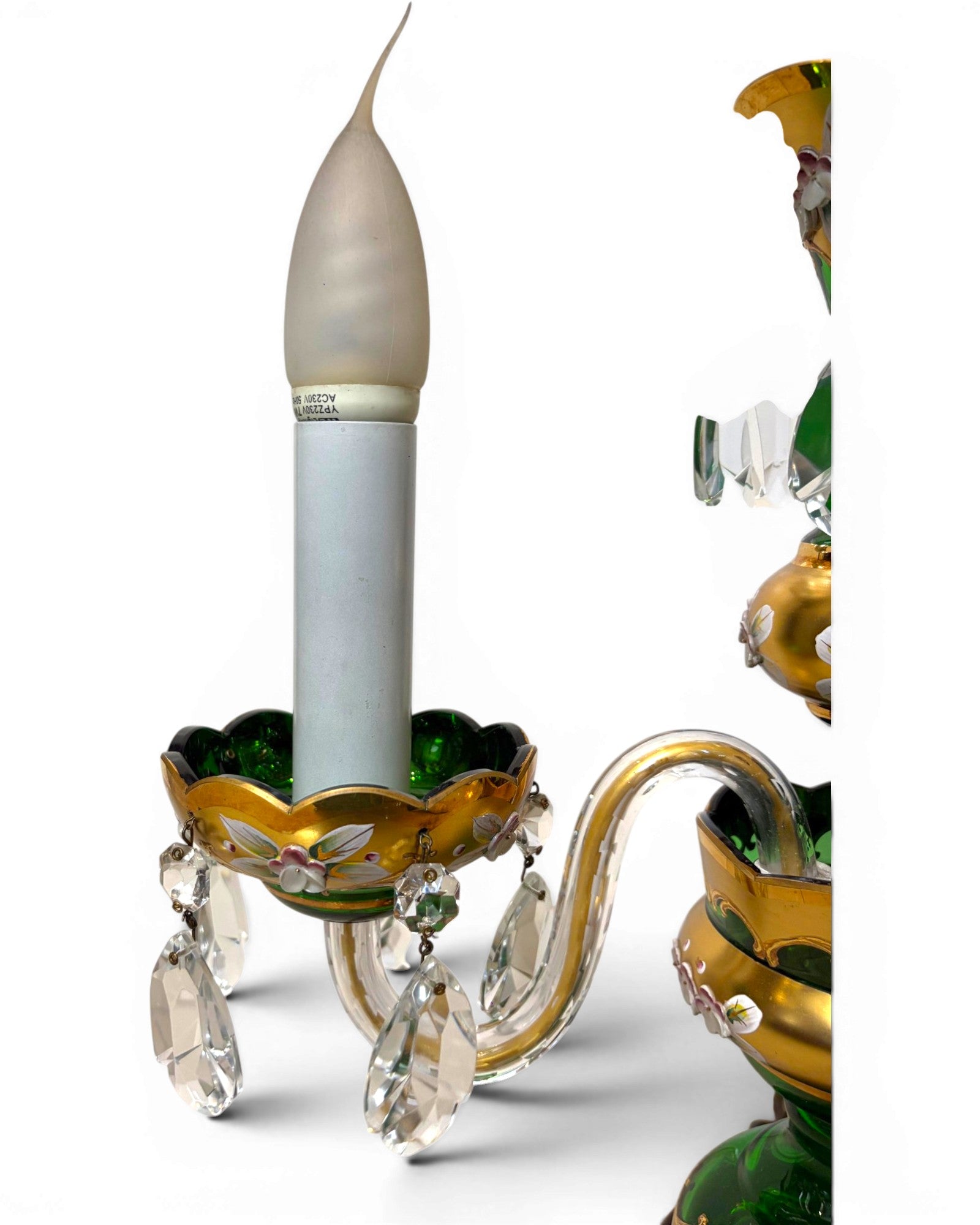 Two-arm Emerald Colored Bohemian Table Lamp