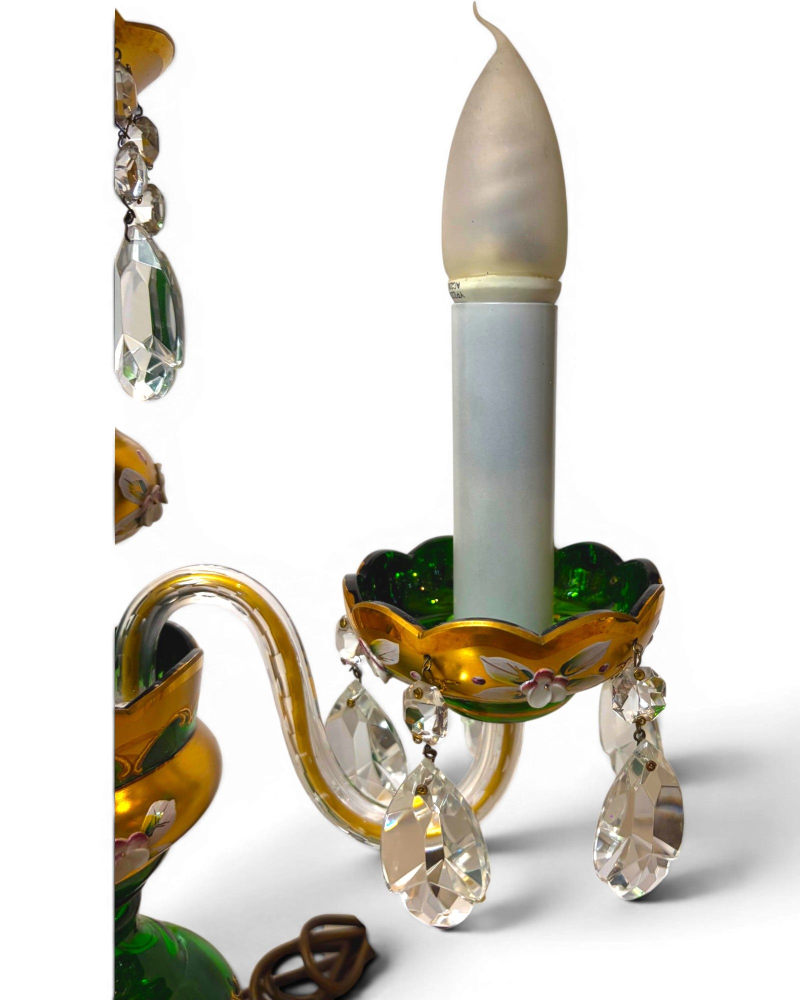 Two-arm Emerald Colored Bohemian Table Lamp