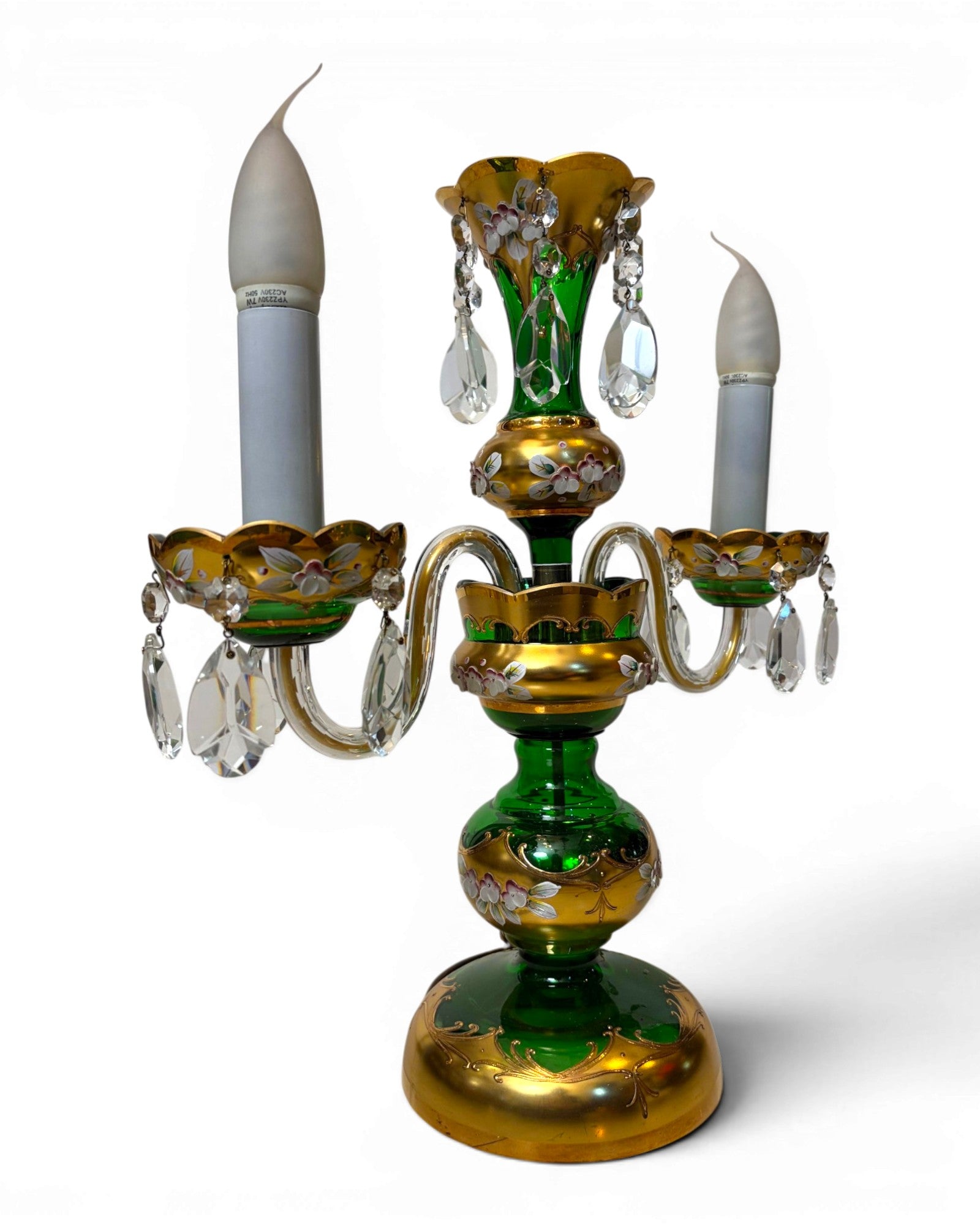 Two-arm Emerald Colored Bohemian Table Lamp