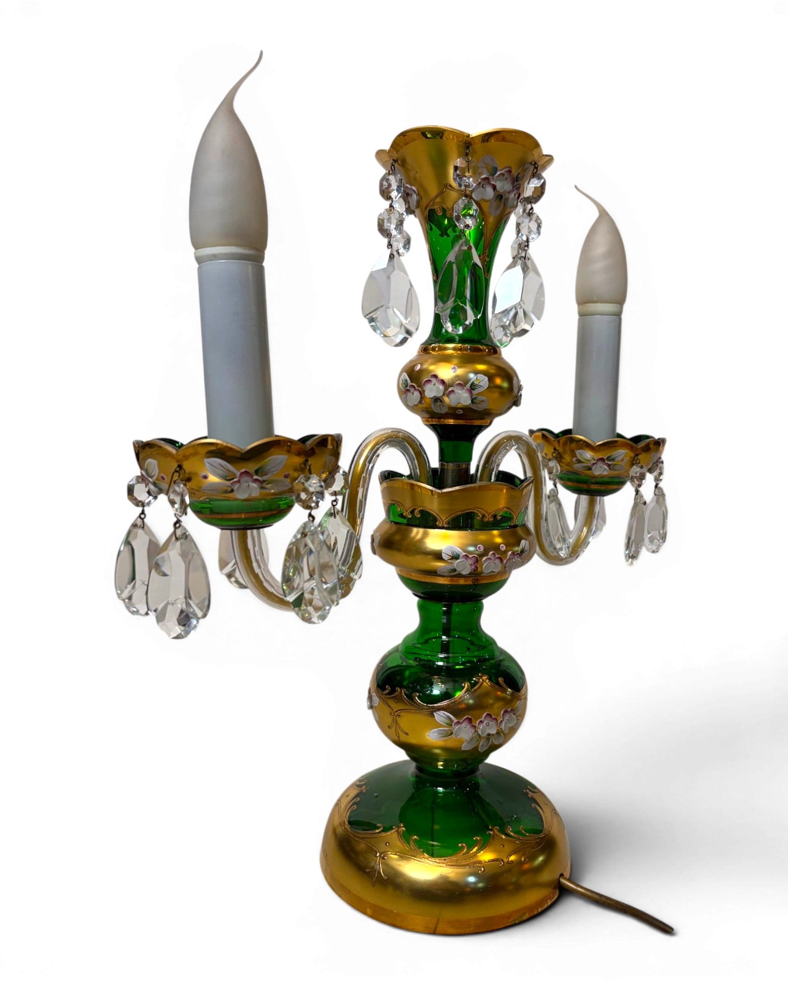 Two-arm Emerald Colored Bohemian Table Lamp