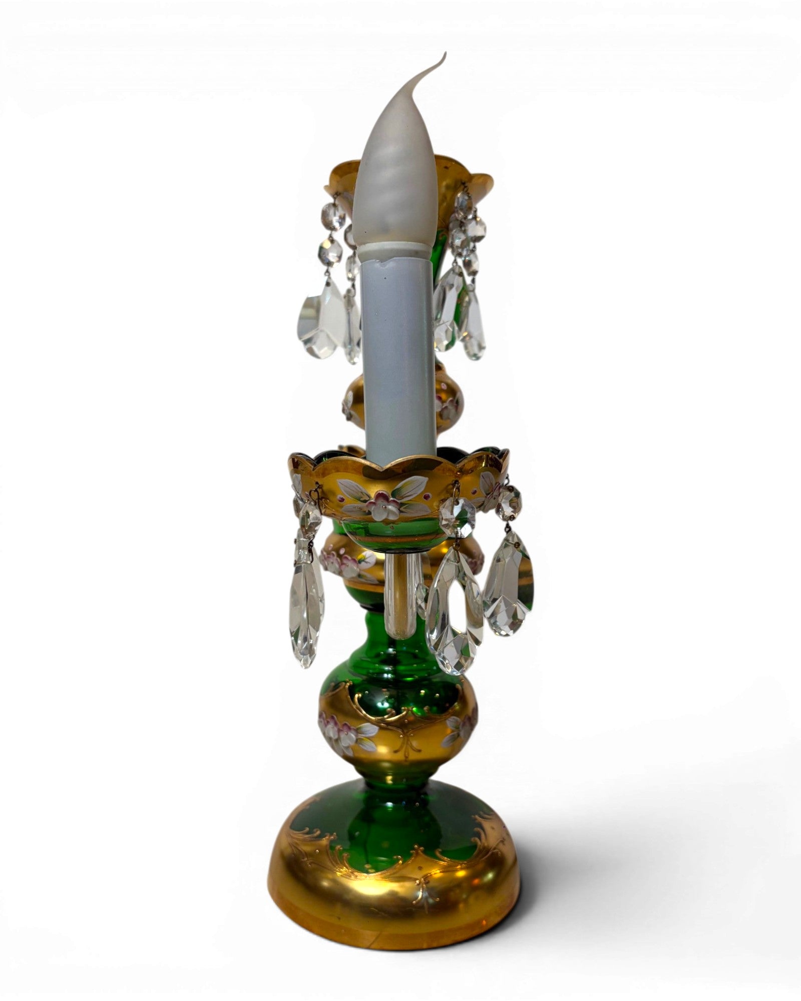 Two-arm Emerald Colored Bohemian Table Lamp