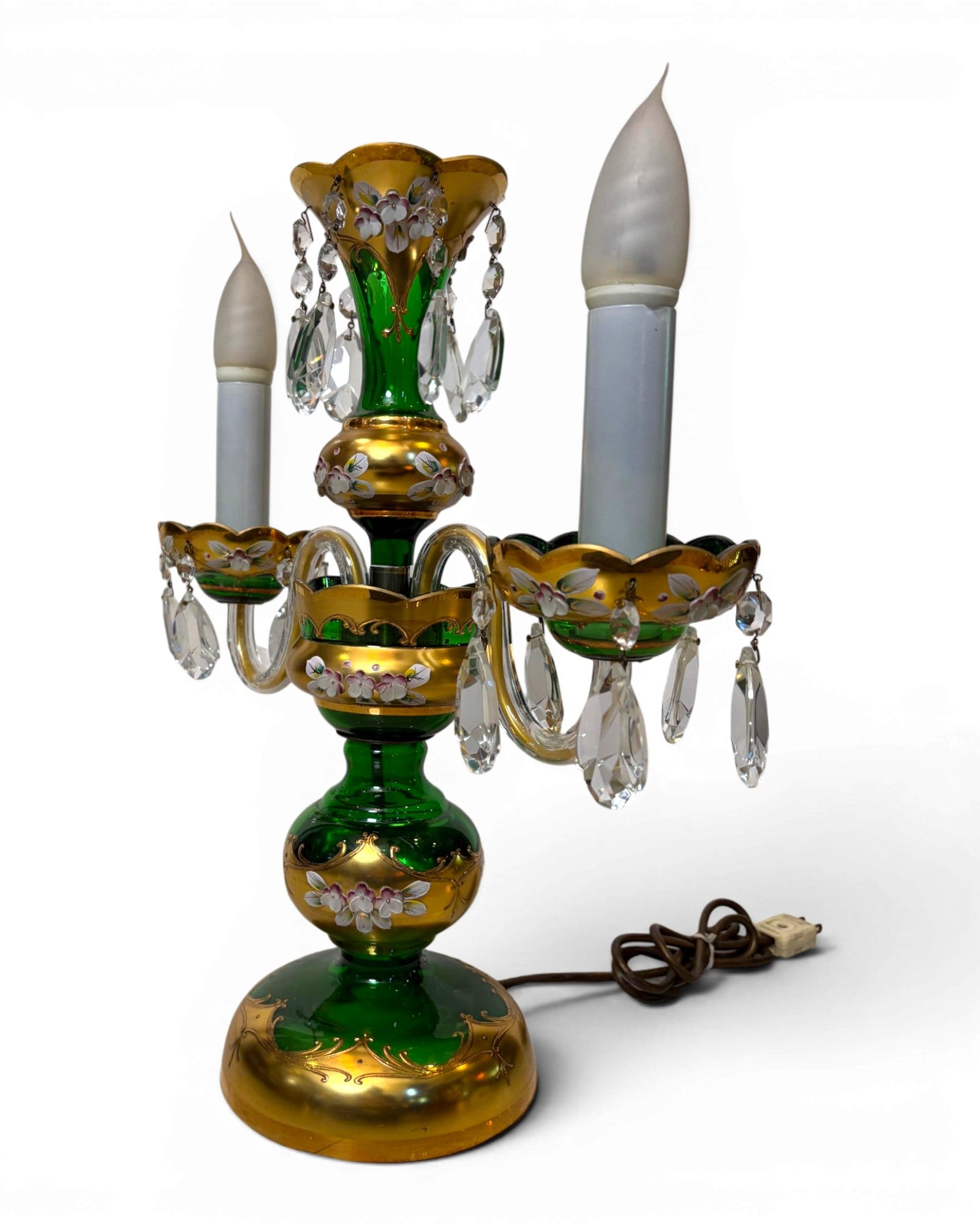 Two-arm Emerald Colored Bohemian Table Lamp