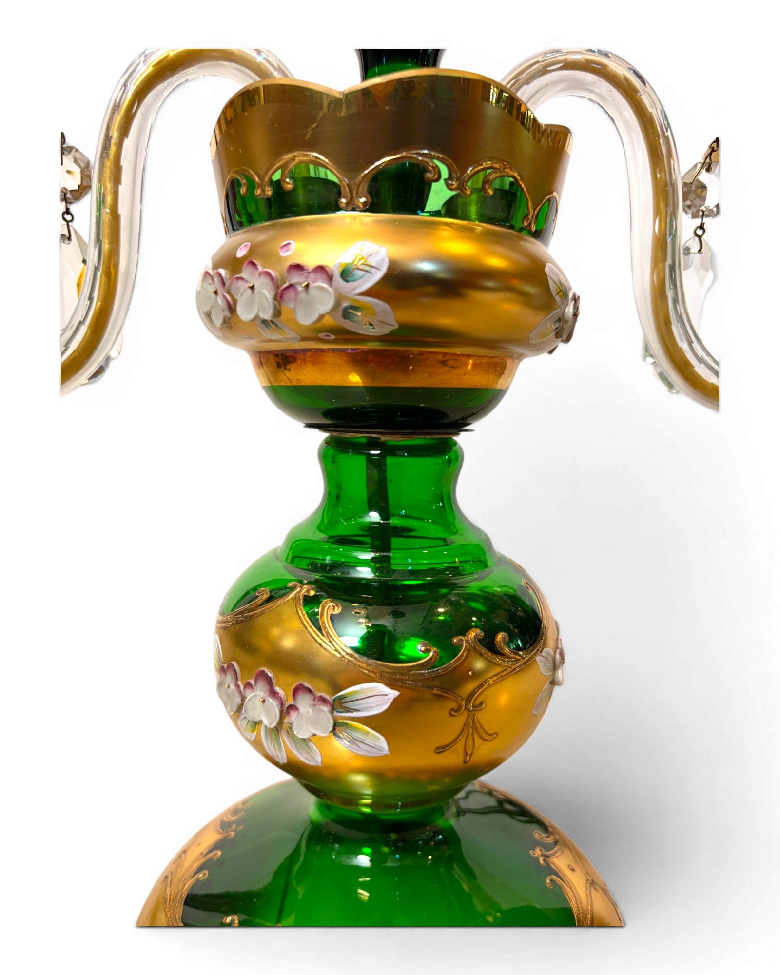 Two-arm Emerald Colored Bohemian Table Lamp