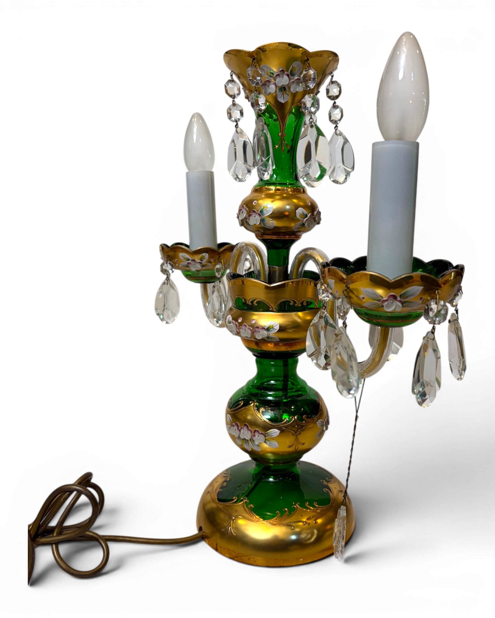 Two-arm Emerald Colored Bohemian Table Lamp