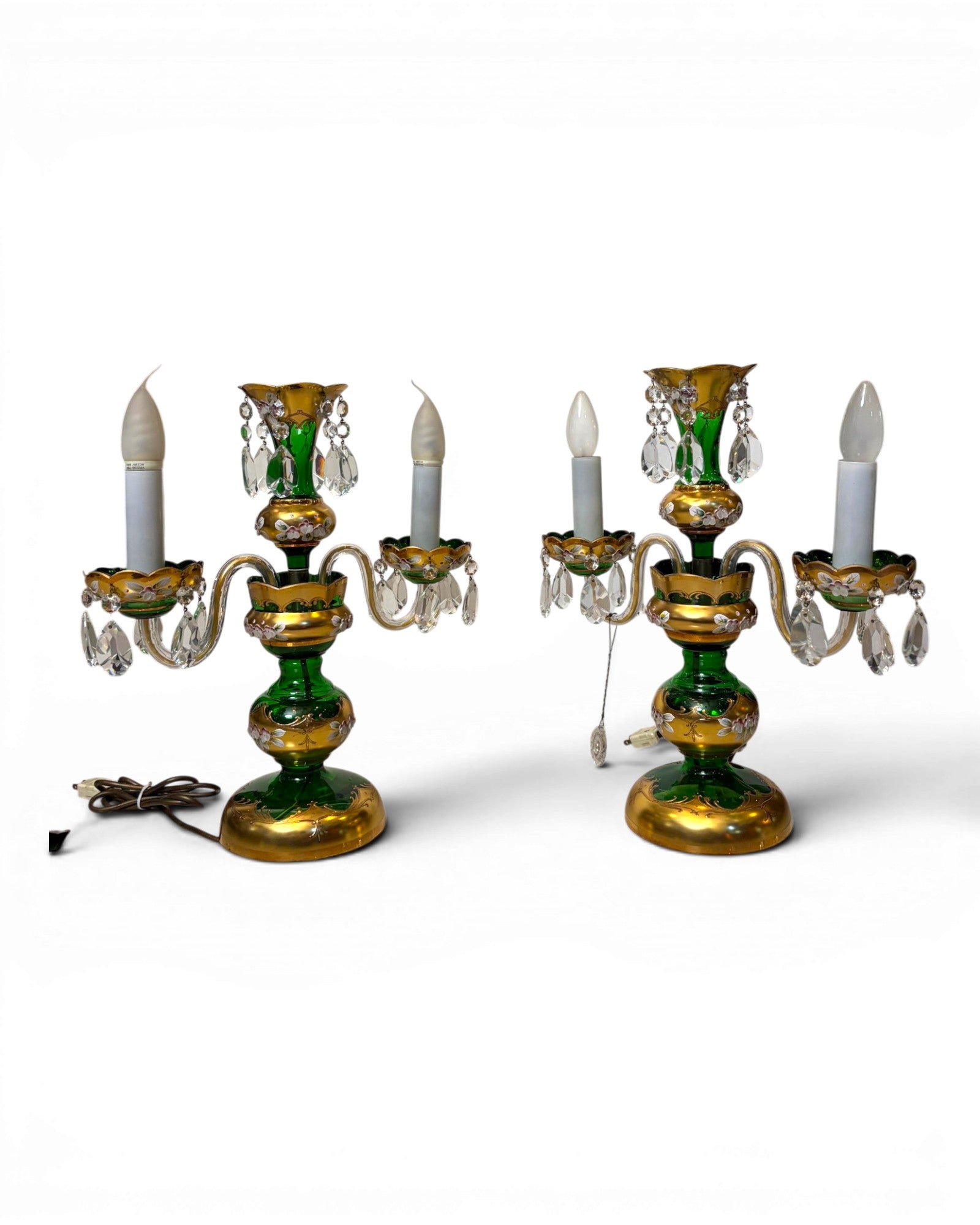 Two-arm Emerald Colored Bohemian Table Lamp