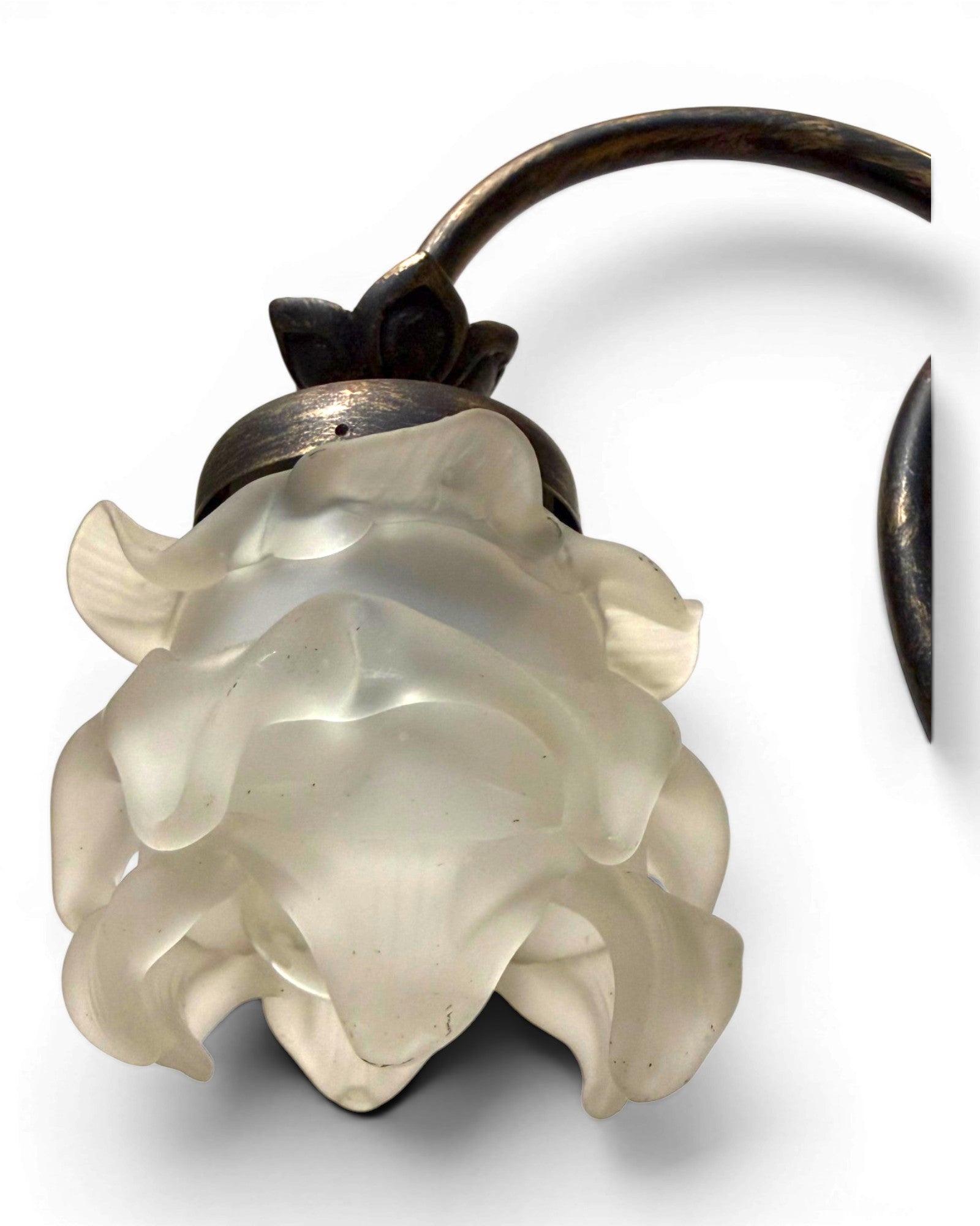 Vintage Table Lamp with Intertwining Arms and Two Frosted, Ruffled Glass Shades