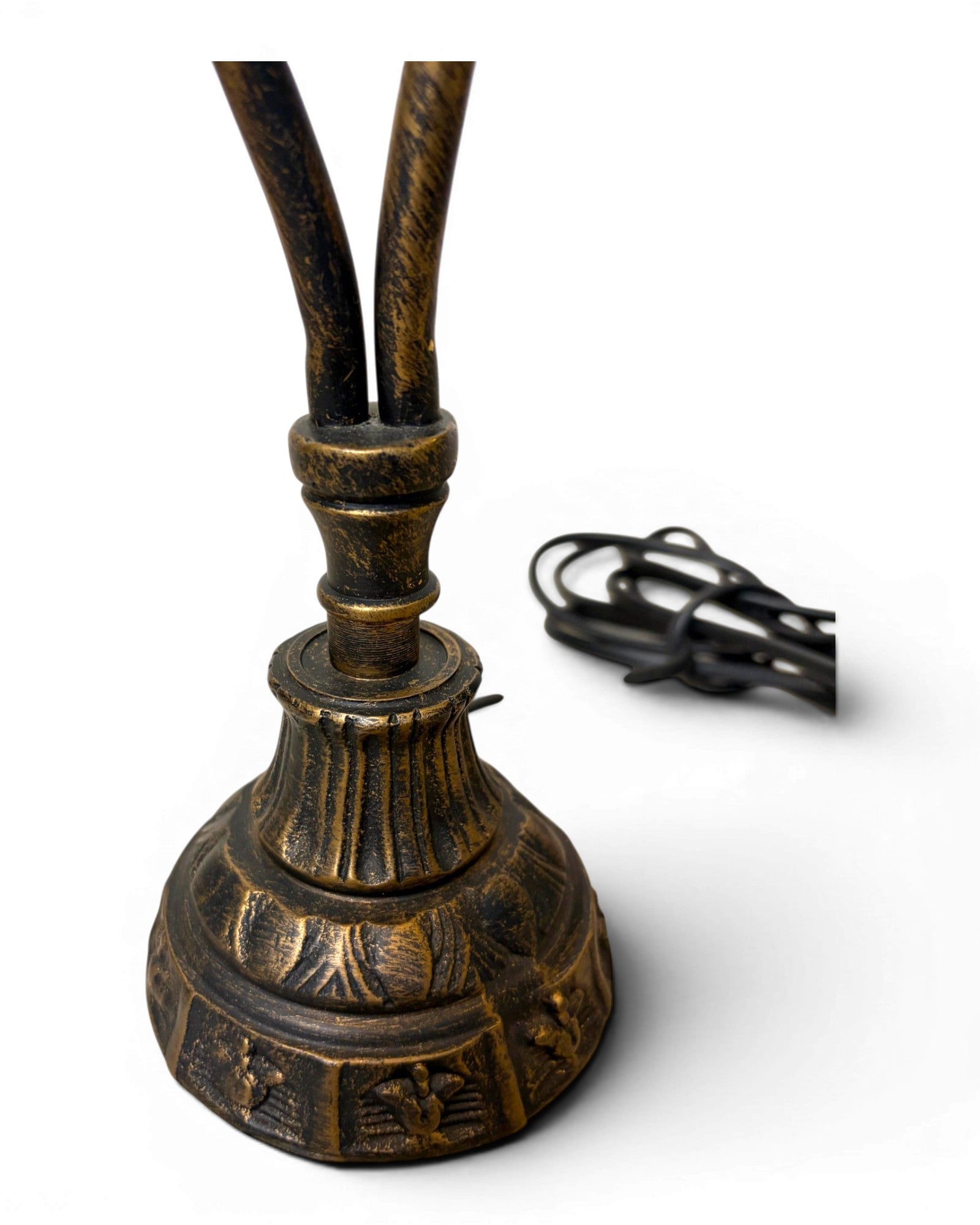 Vintage Table Lamp with Intertwining Arms and Two Frosted, Ruffled Glass Shades