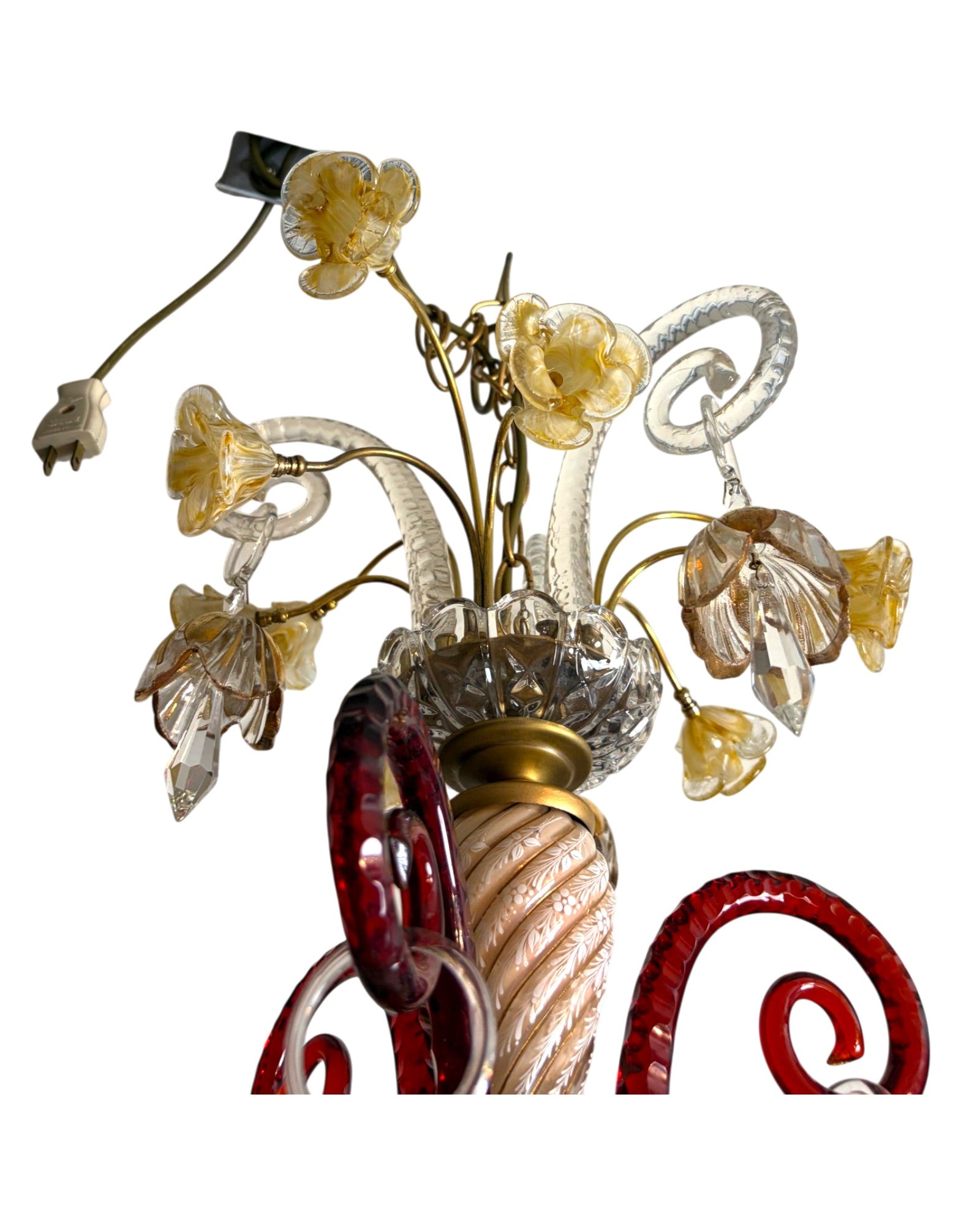 6-Arm Murano Chandelier with Yellow Flowers and Bell-Shaped Glasses