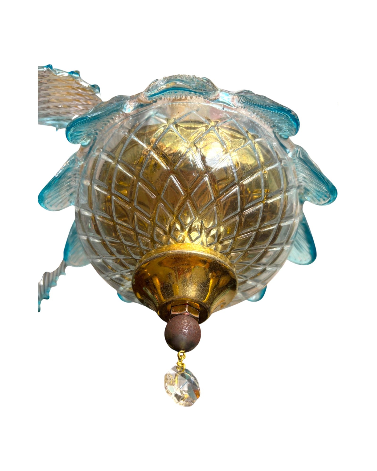 6-Arm Murano Chandelier with Yellow Flowers and Bell-Shaped Glasses