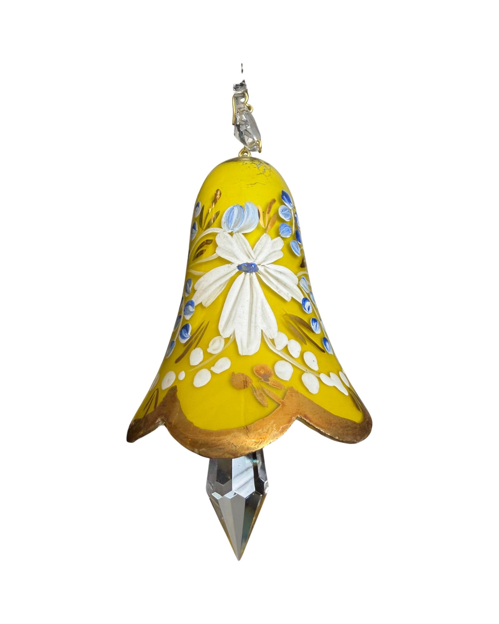 6-Arm Murano Chandelier with Yellow Flowers and Bell-Shaped Glasses