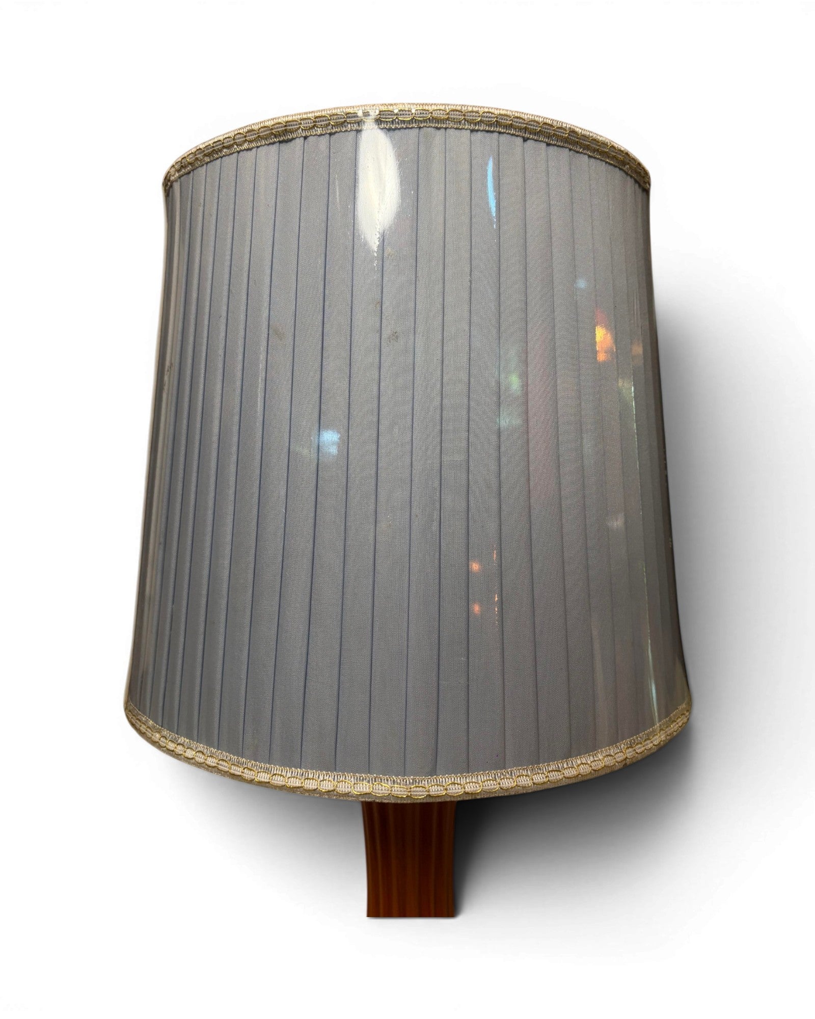 Pleated Blue Mid-Century Wooden Table Lamp