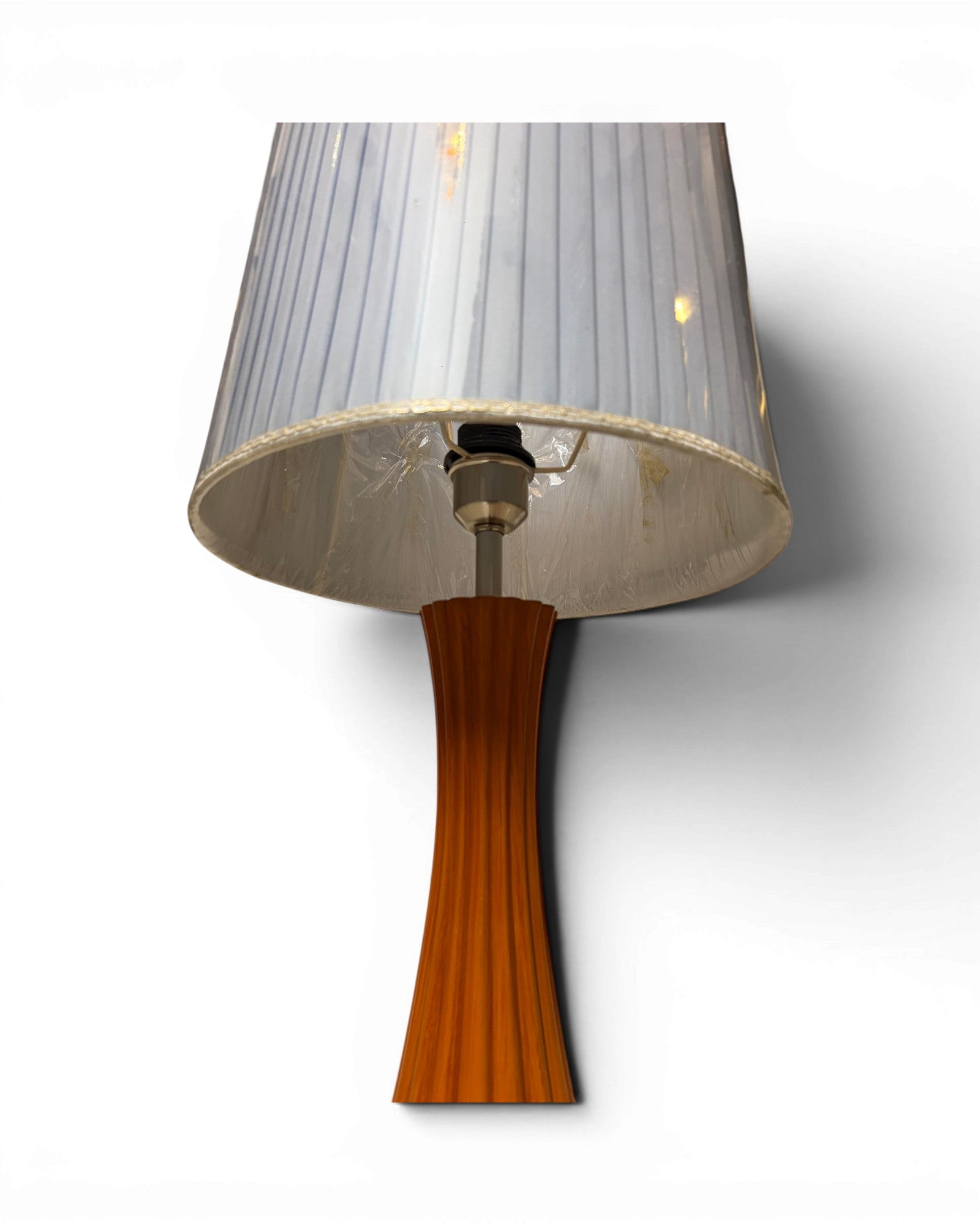 Pleated Blue Mid-Century Wooden Table Lamp