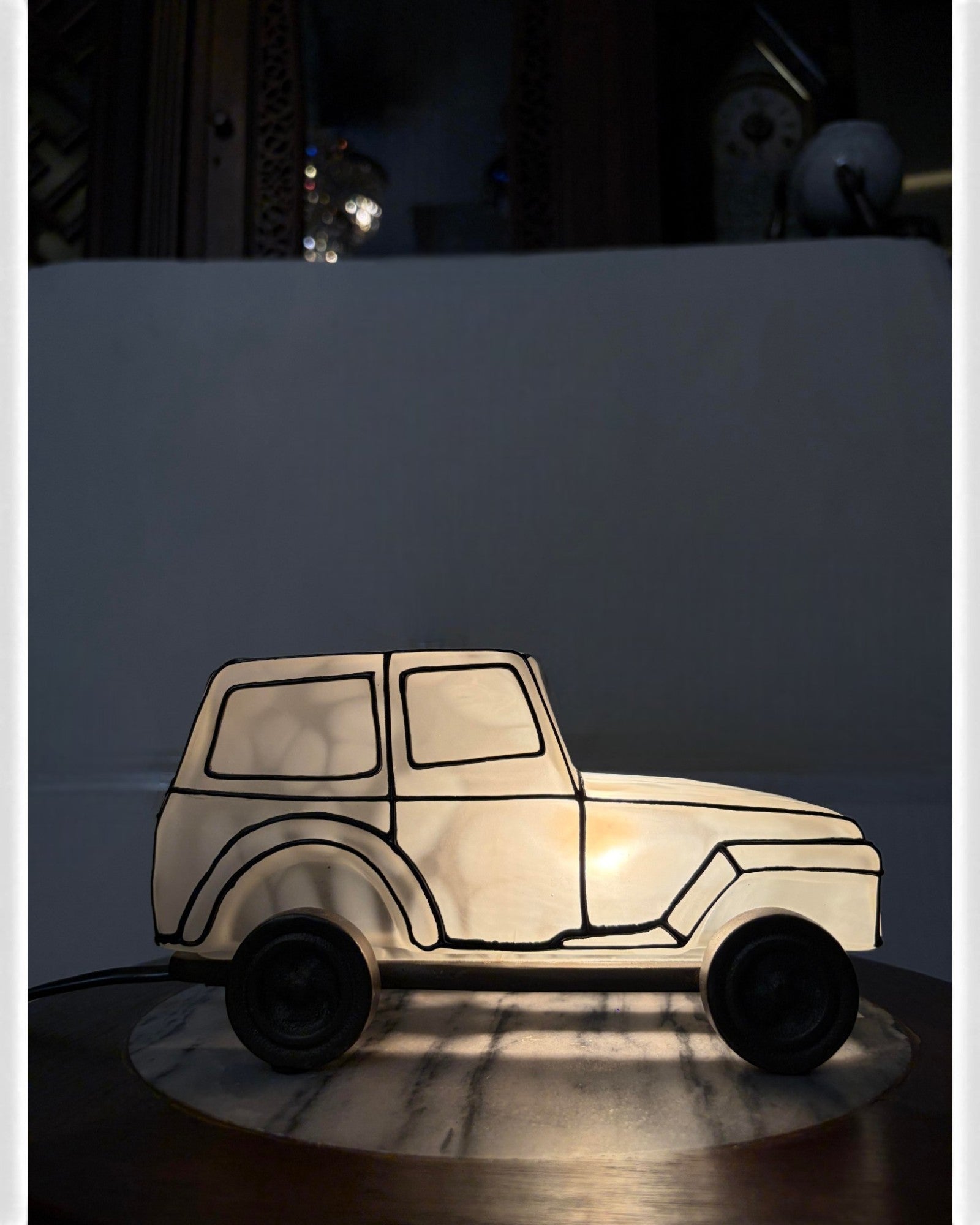 Frosted White Art Glass Classic Automotive Table Lamp