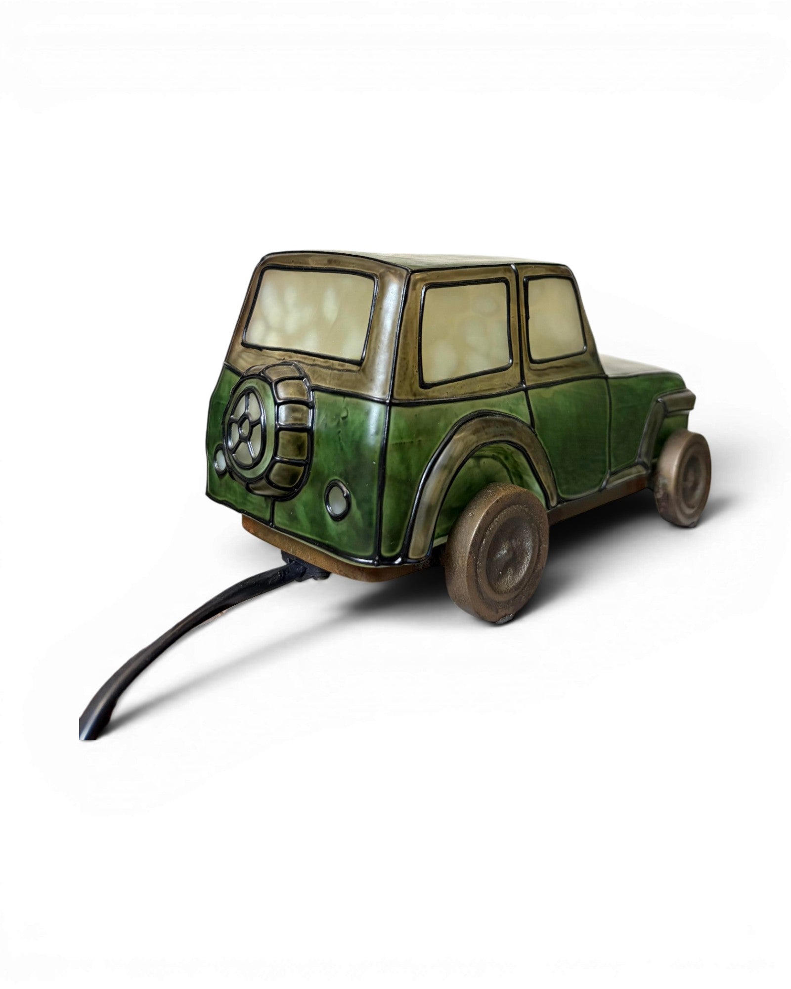 Frosted Green Art Glass Classic Automotive Table Lamp