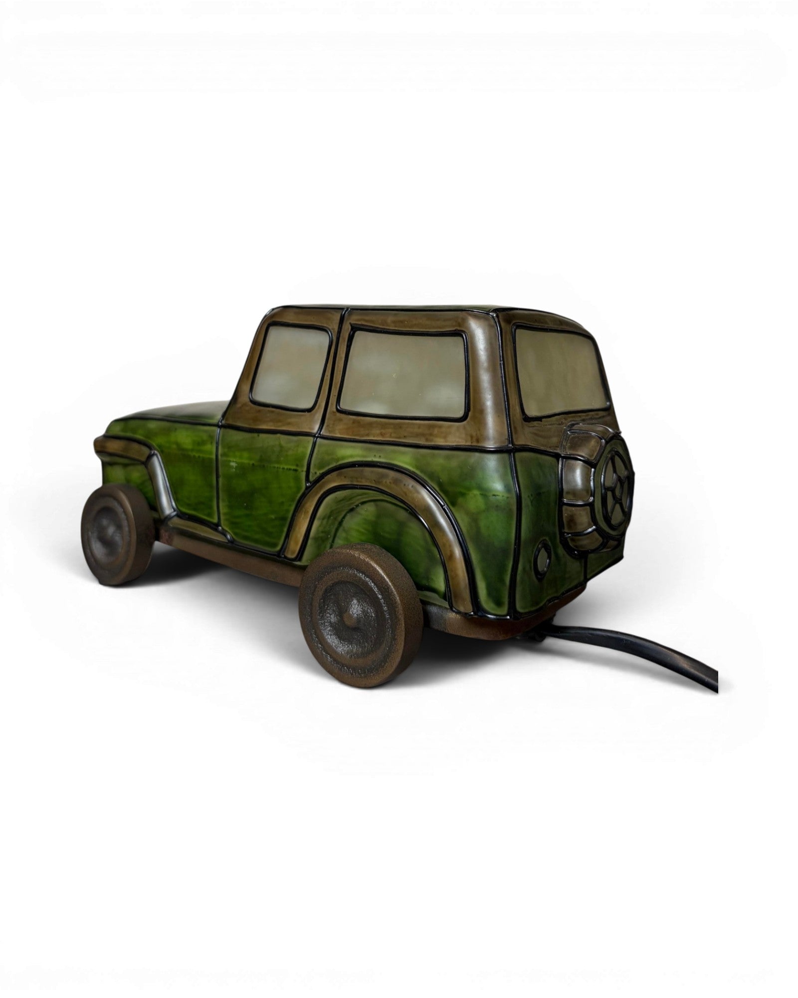 Frosted Green Art Glass Classic Automotive Table Lamp