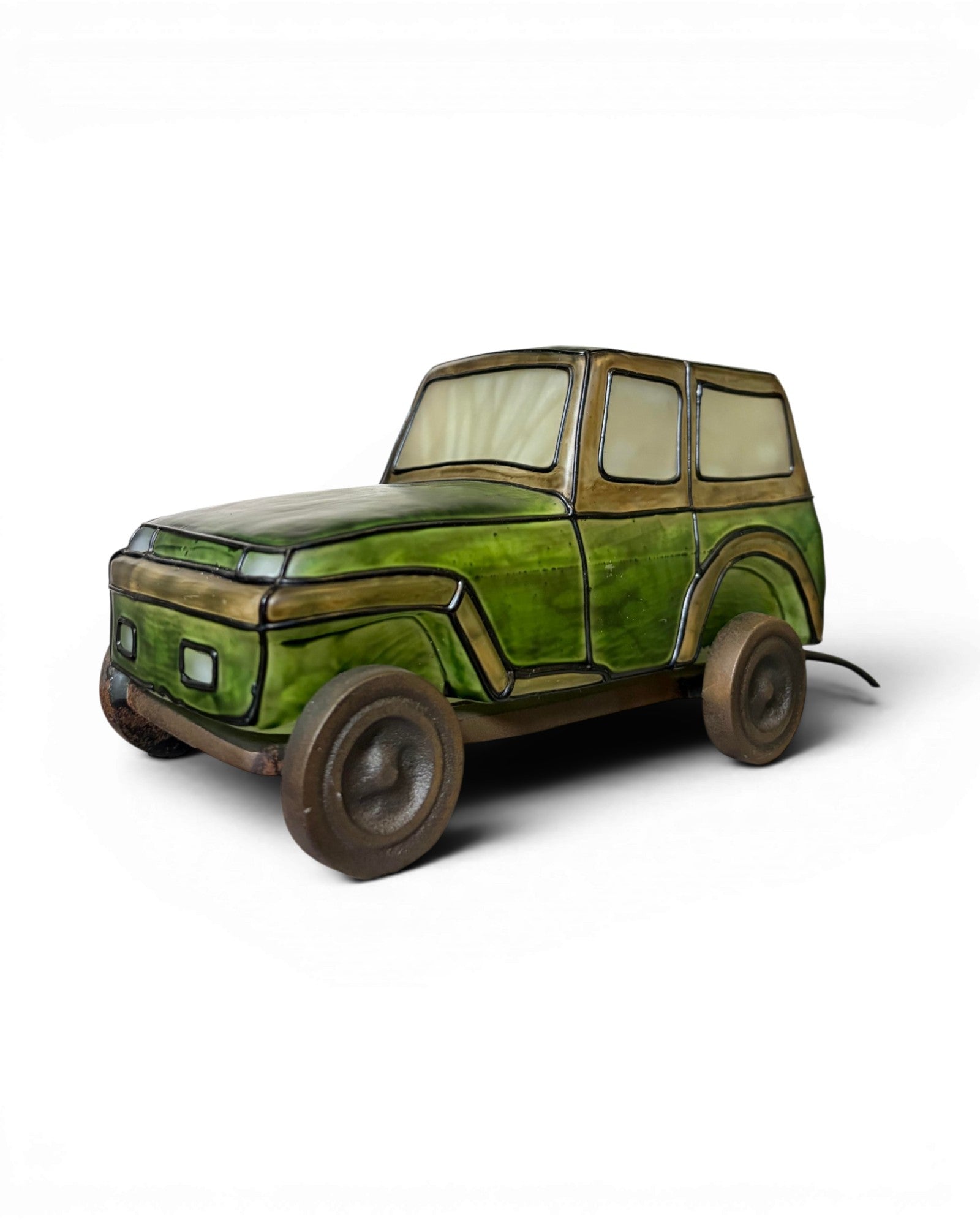 Frosted Green Art Glass Classic Automotive Table Lamp