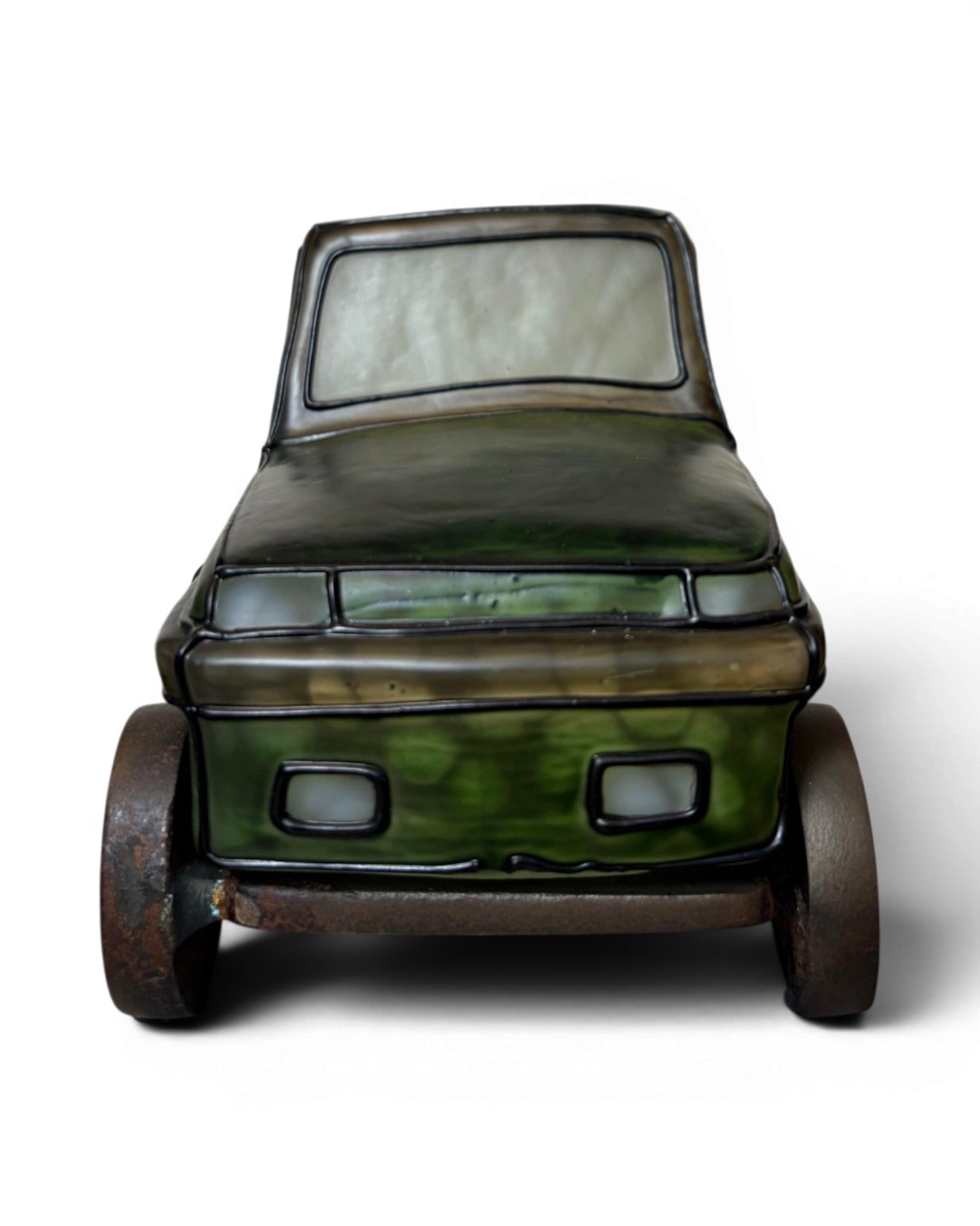 Frosted Green Art Glass Classic Automotive Table Lamp