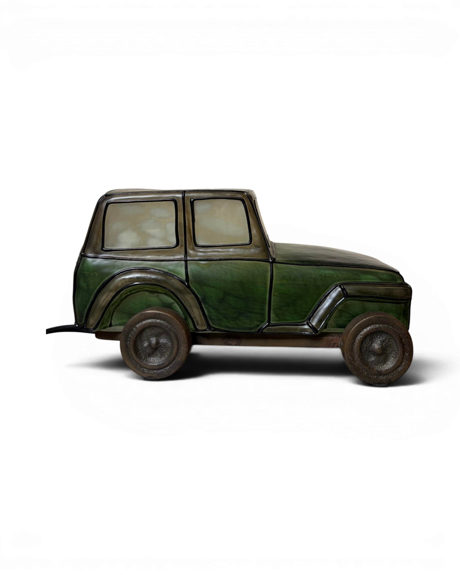 Frosted Green Art Glass Classic Automotive Table Lamp