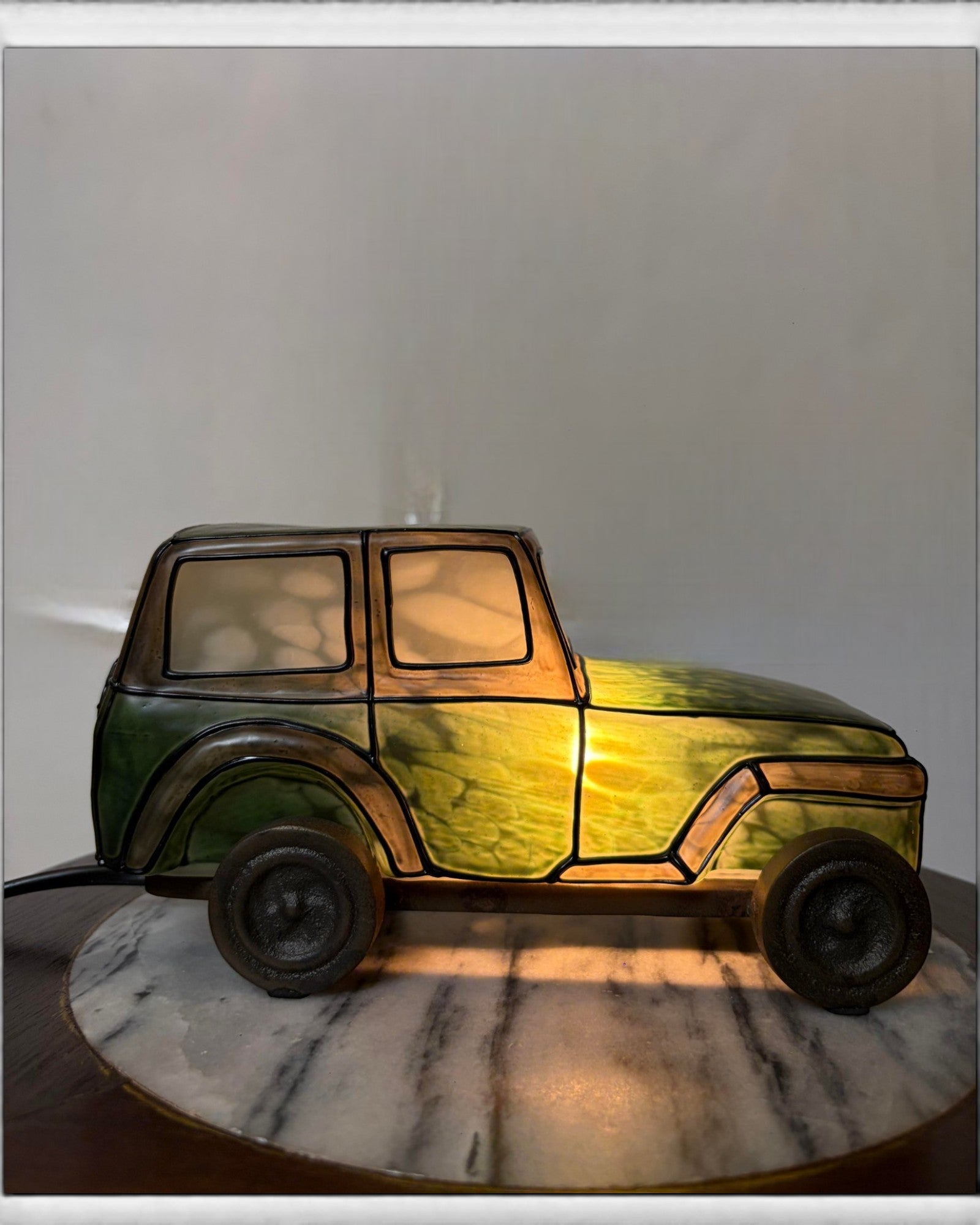 Frosted Green Art Glass Classic Automotive Table Lamp