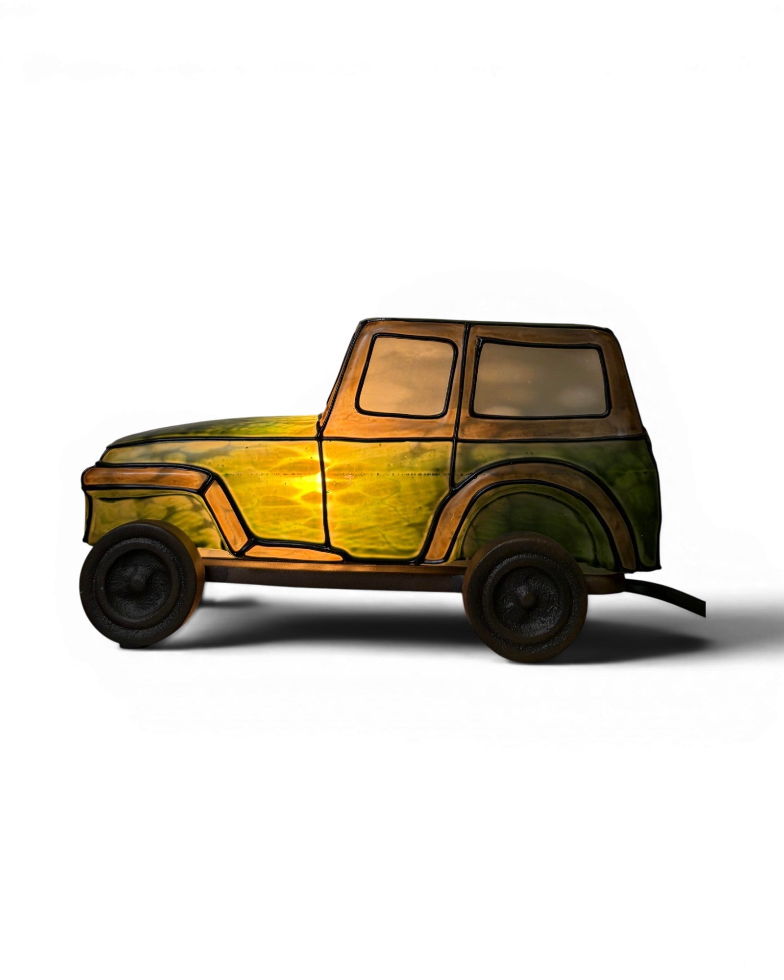 Frosted Green Art Glass Classic Automotive Table Lamp
