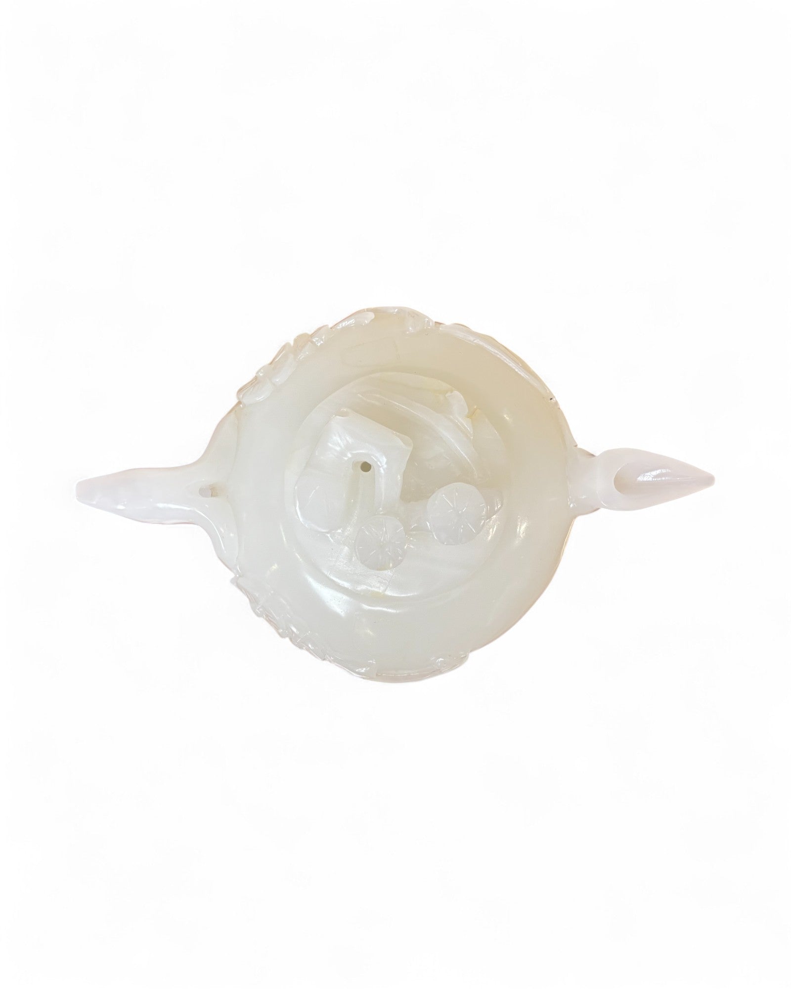 Chinese Carved White Jade Teapot with Floral Relief (with Stand)