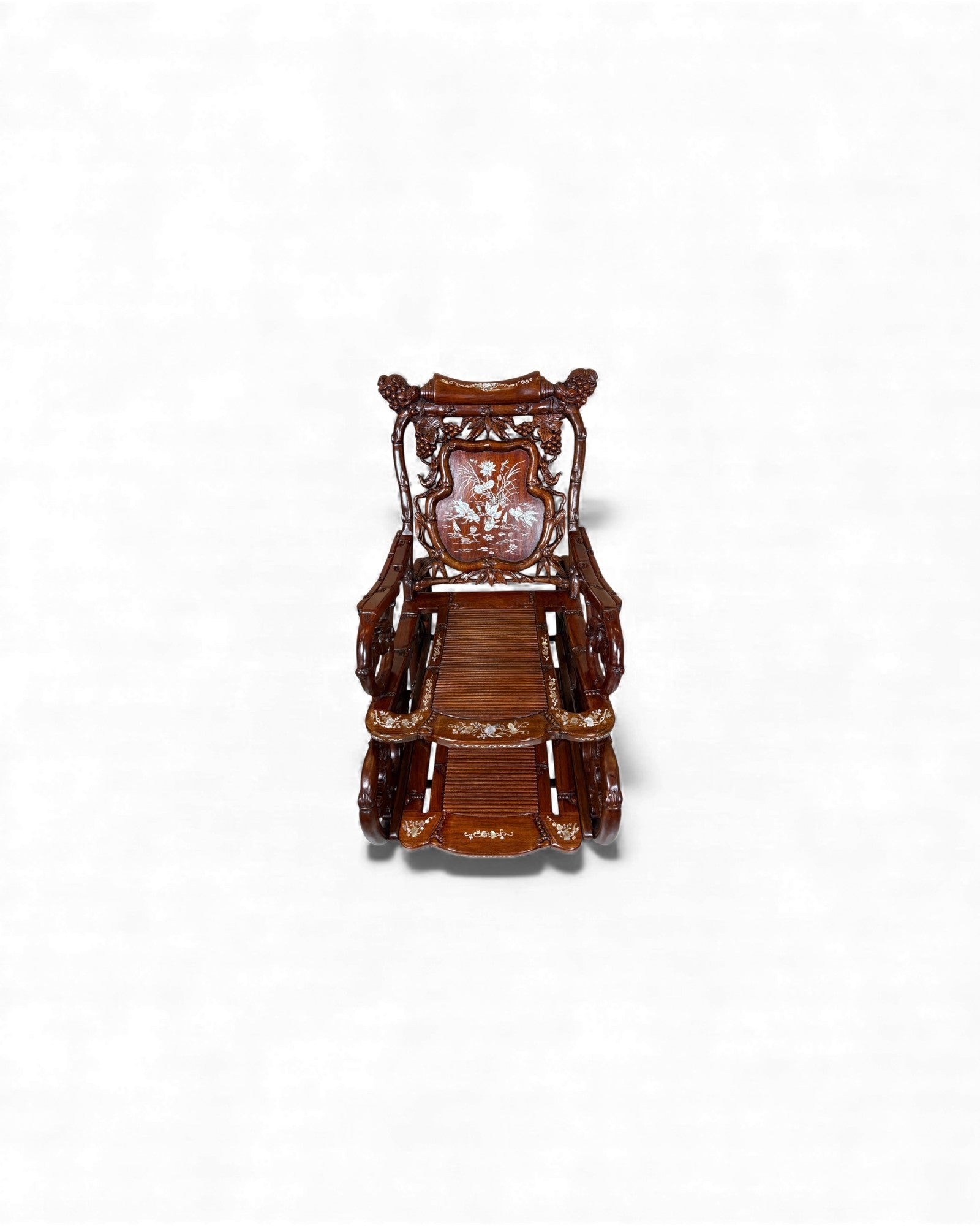 Chinese Mother-of-Pearl Inlaid Rosewood Rocking Recliner (Imperial-Style “Taishi” Chair)