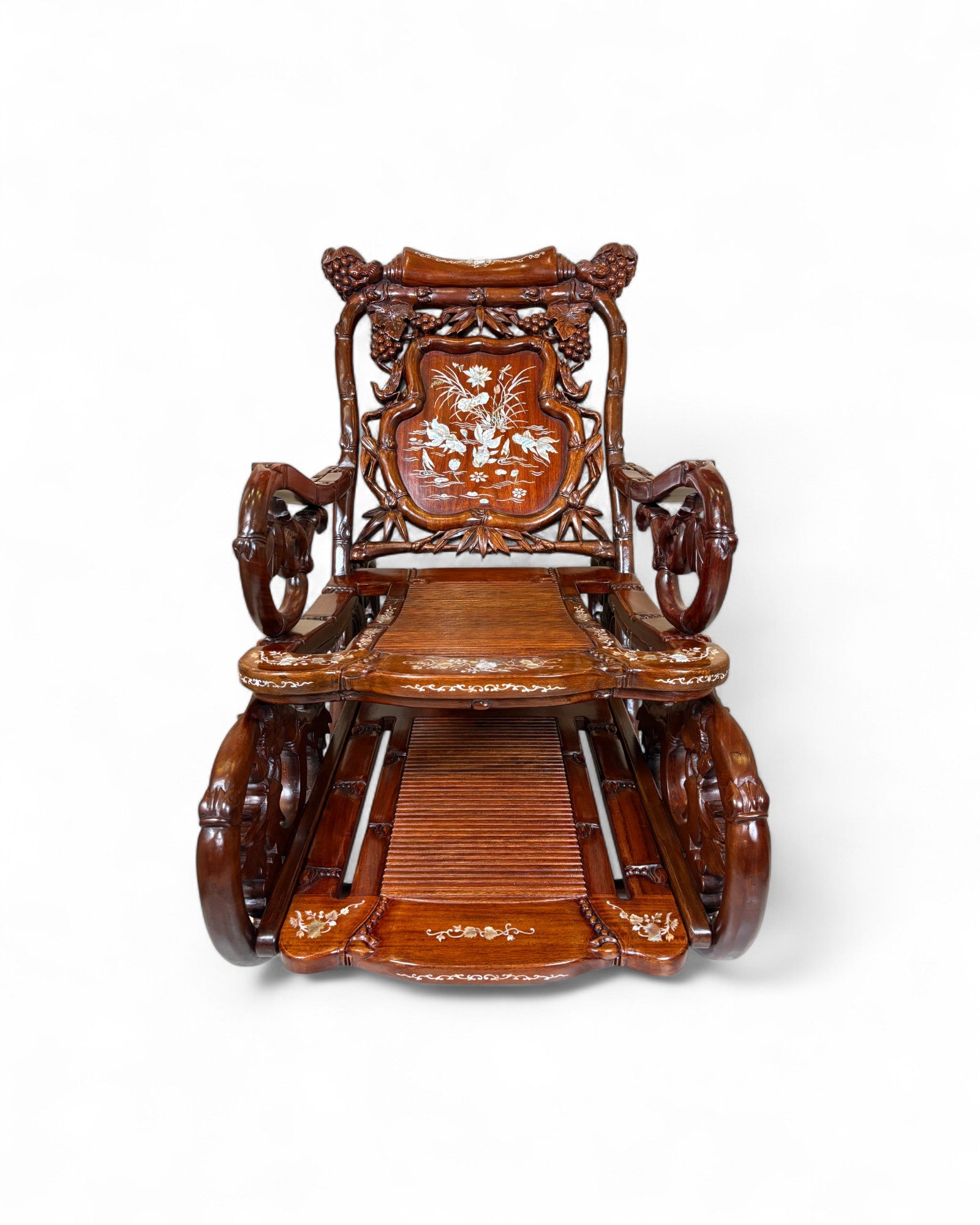 Chinese Mother-of-Pearl Inlaid Rosewood Rocking Recliner (Imperial-Style “Taishi” Chair)