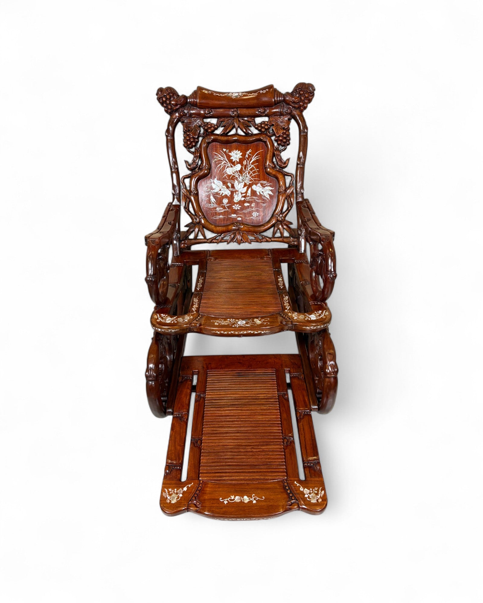 Chinese Mother-of-Pearl Inlaid Rosewood Rocking Recliner (Imperial-Style “Taishi” Chair)