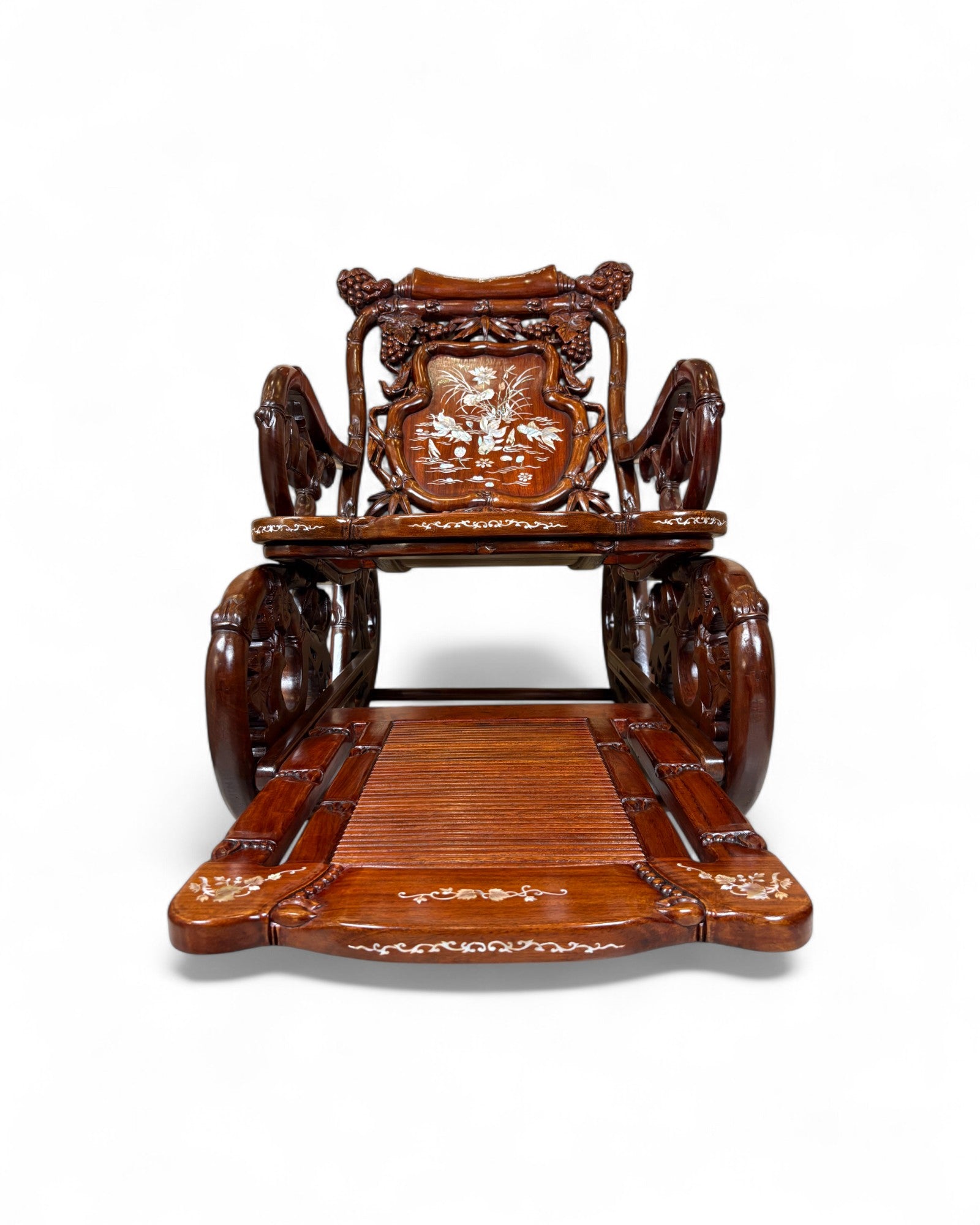 Chinese Mother-of-Pearl Inlaid Rosewood Rocking Recliner (Imperial-Style “Taishi” Chair)