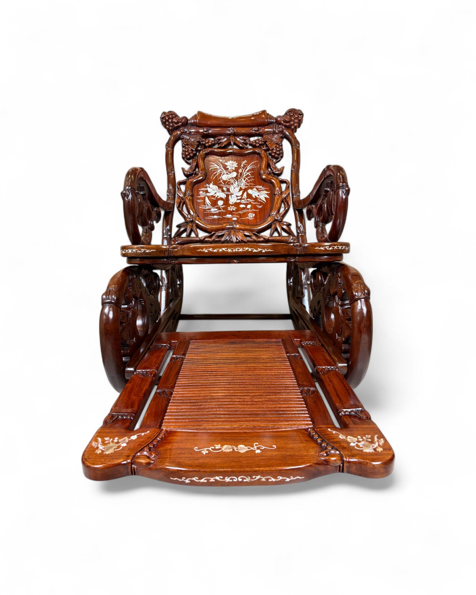 Chinese Mother-of-Pearl Inlaid Rosewood Rocking Recliner (Imperial-Style “Taishi” Chair)