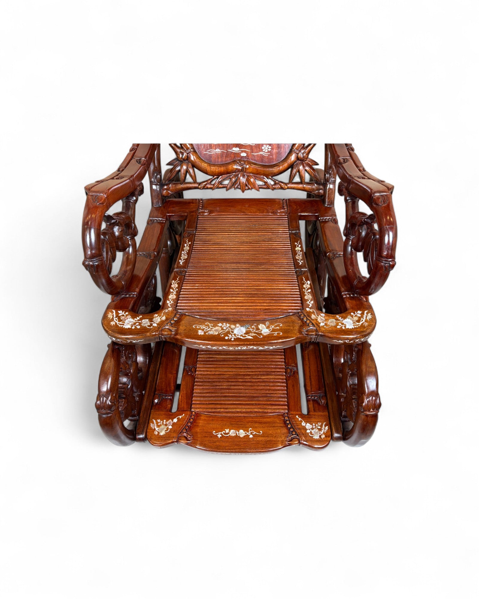 Chinese Mother-of-Pearl Inlaid Rosewood Rocking Recliner (Imperial-Style “Taishi” Chair)